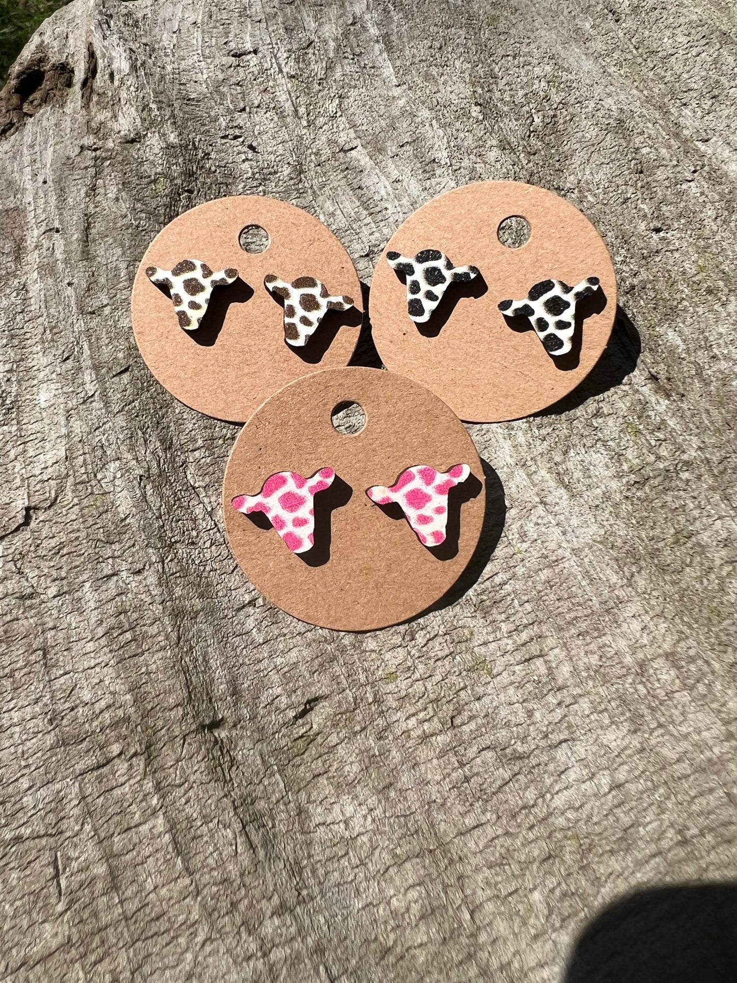 Cow Print Cow Head Earrings