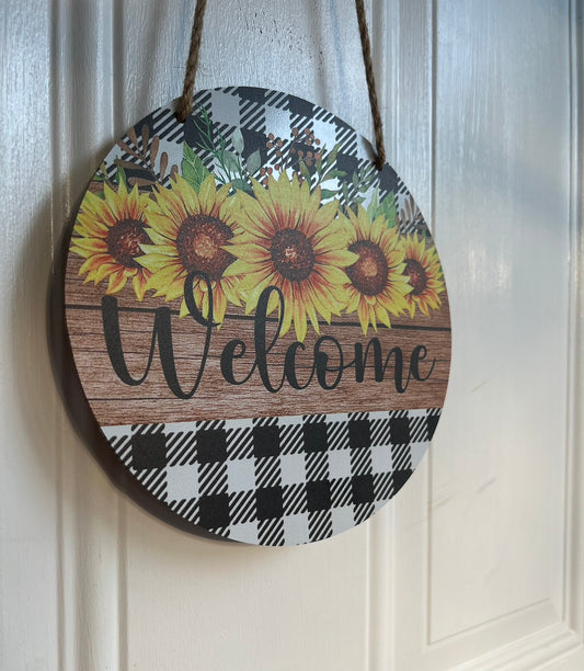Plaid and Sunflowers Welcome Door Hanger