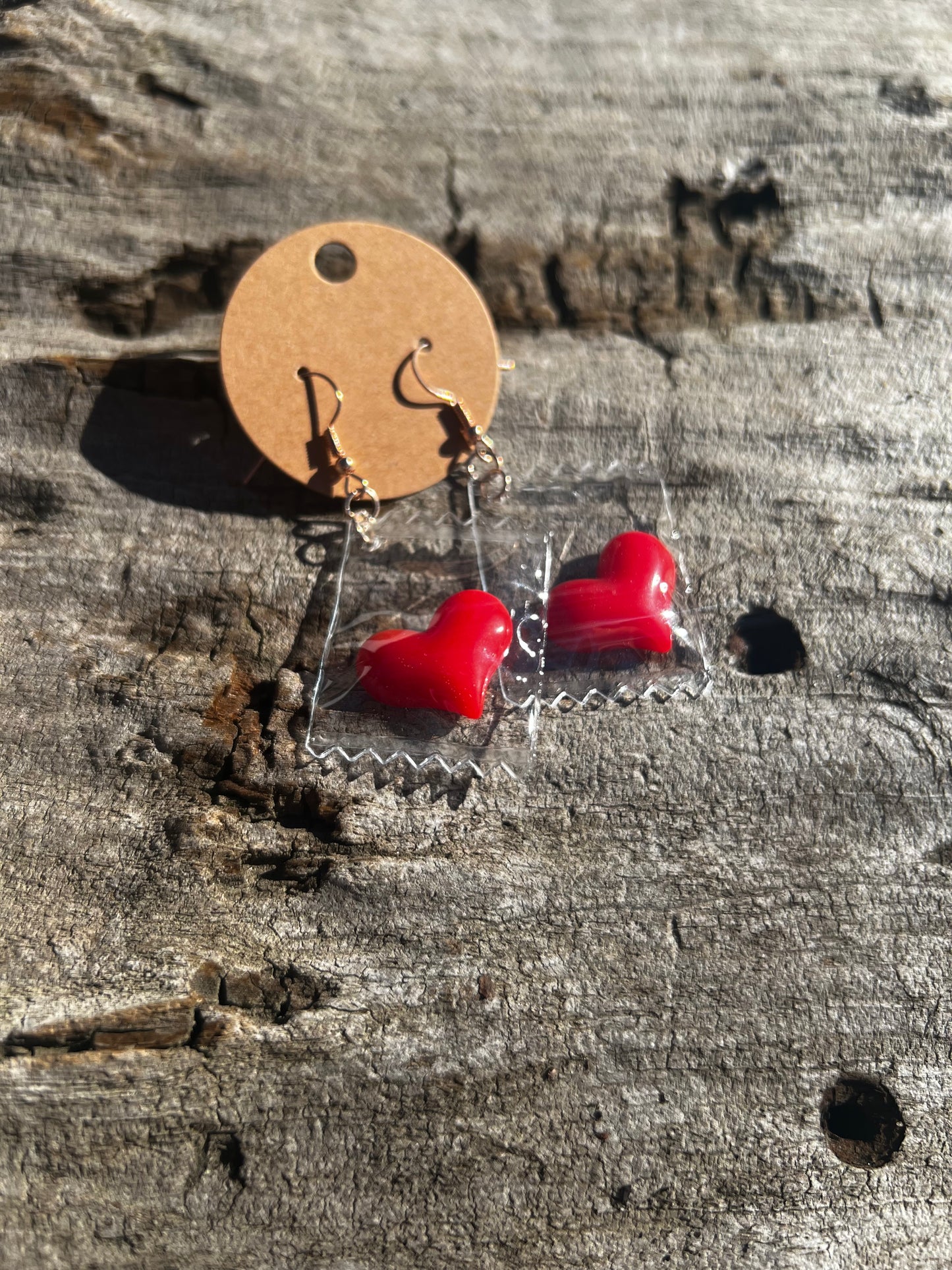 Heart in Plastic Bag Dangly Earrings