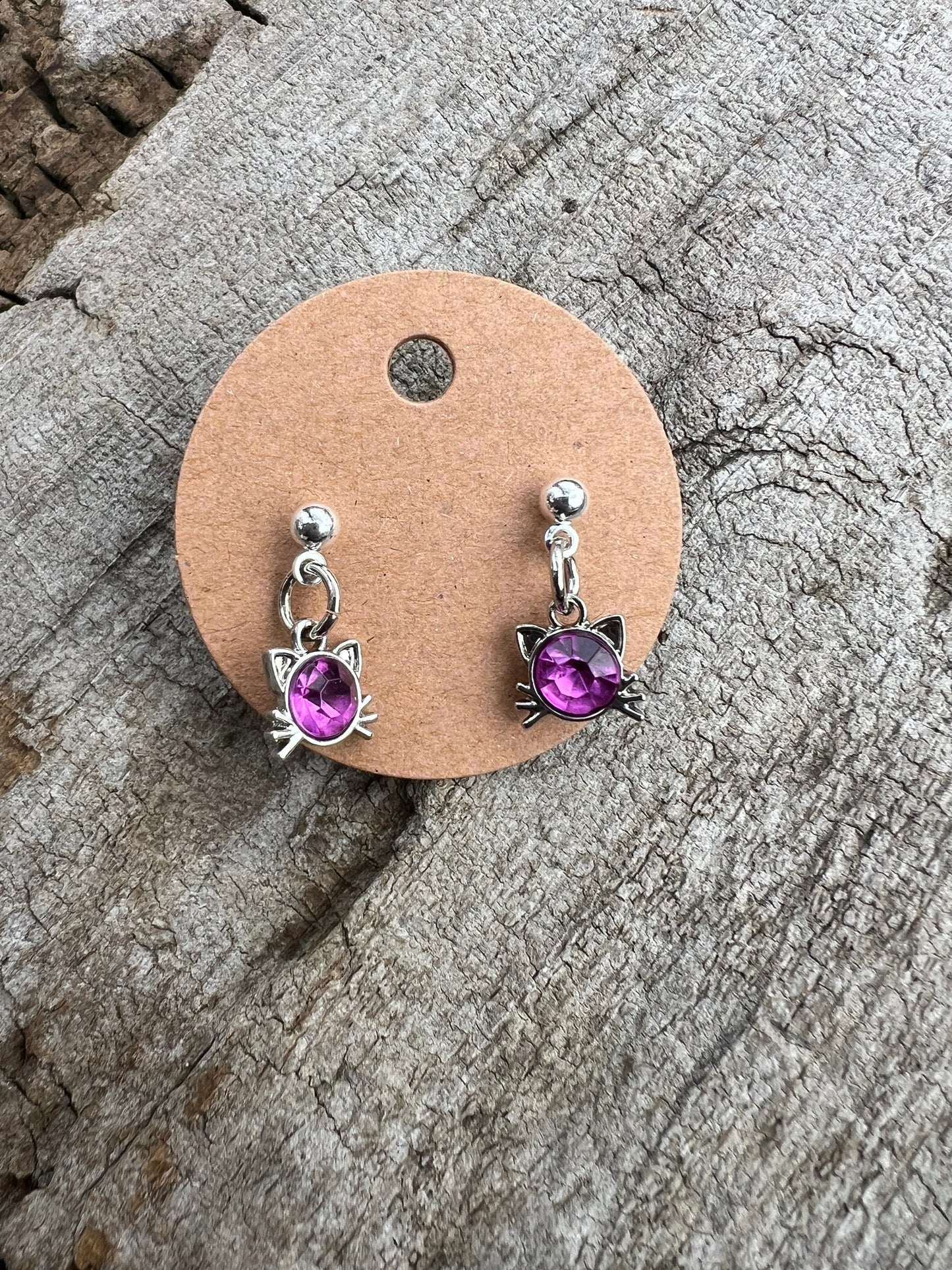 Gemstone Cat Dangly Stud Earrings