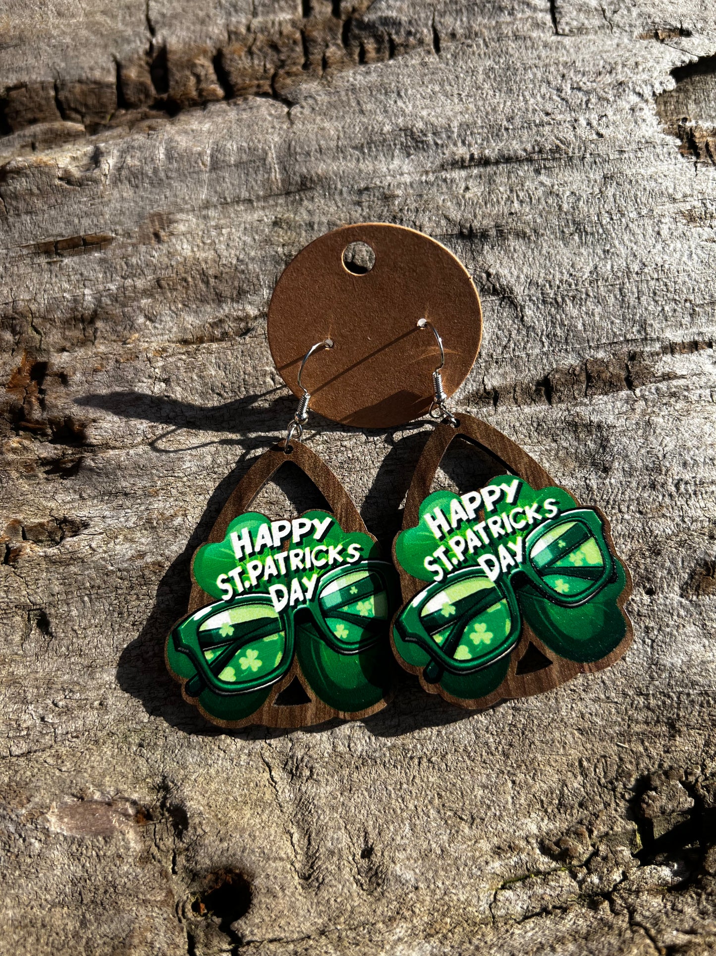 St. Patrick’s Wooden Dangly Earrings