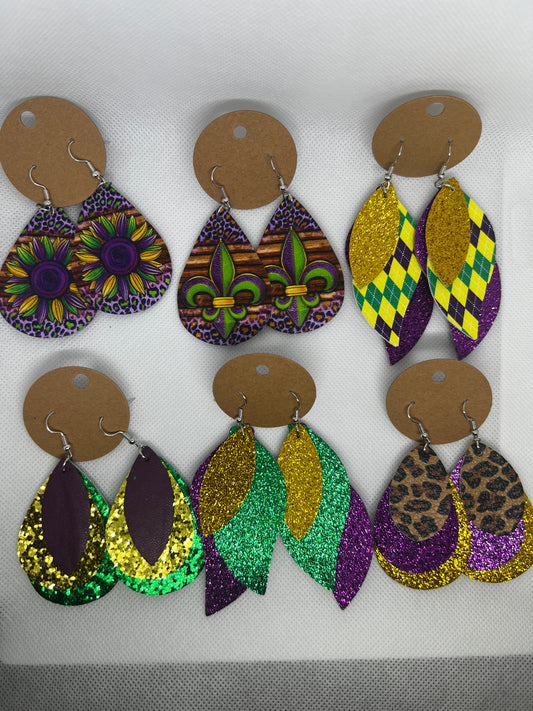 Mardi Gras Dangly Earrings