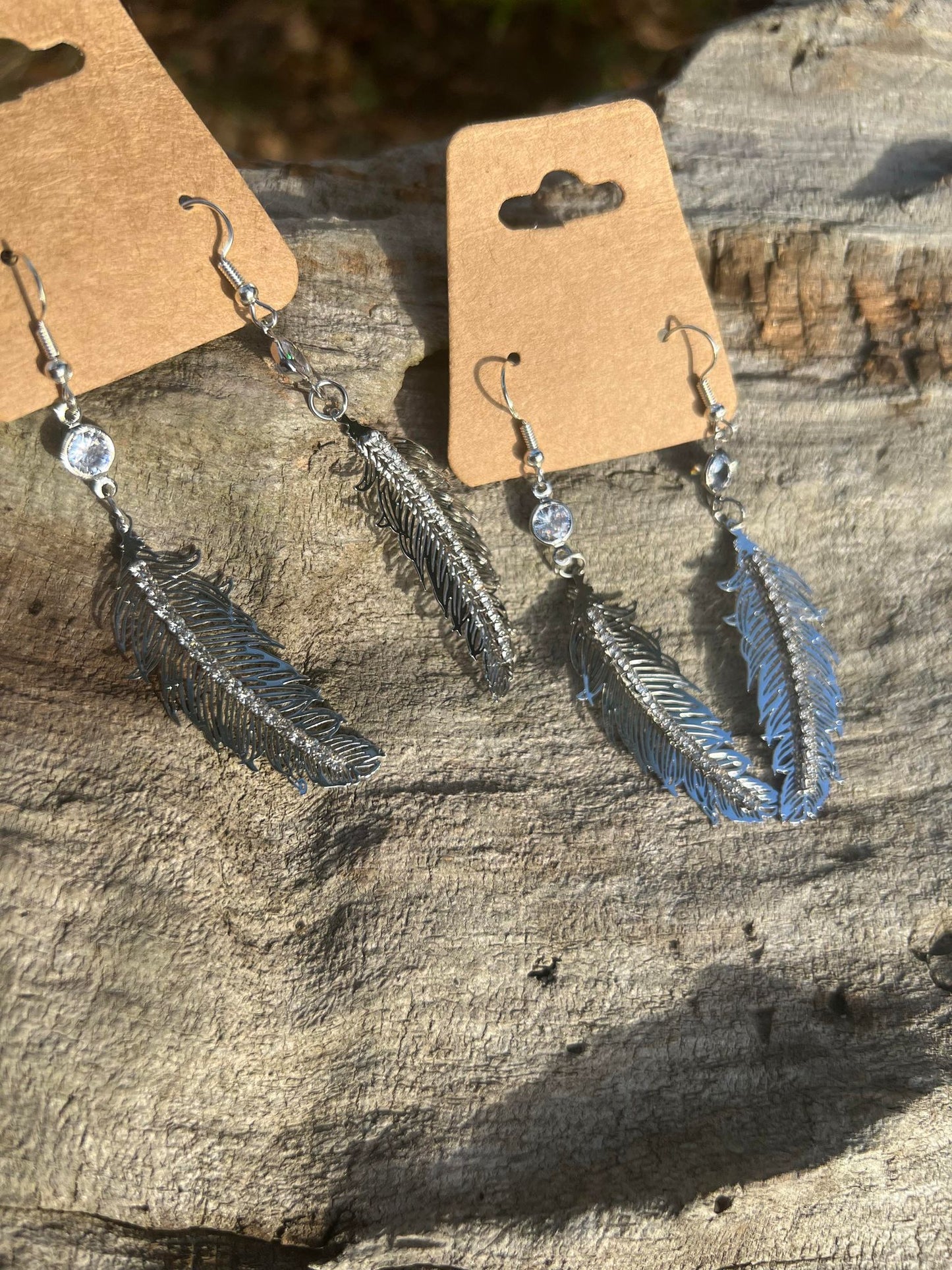 Silver Sparkly Feather Earrings