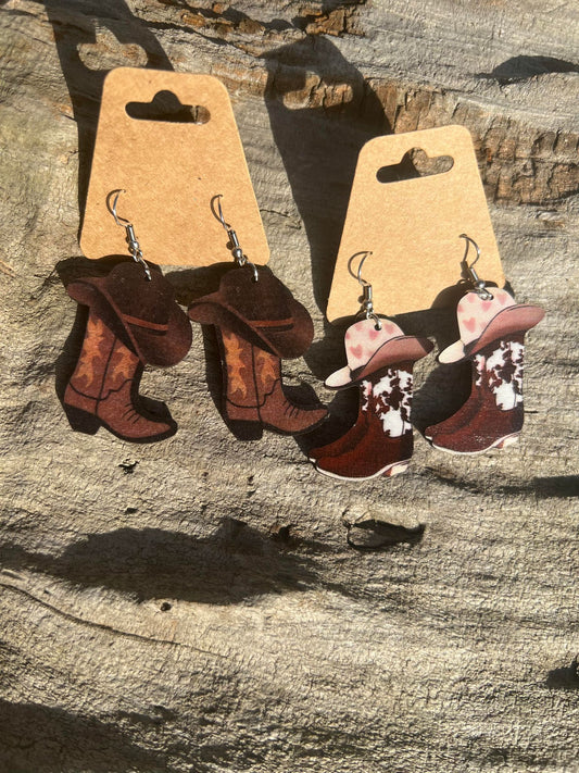 Cowboy Hat and Boots Dangly Earrings