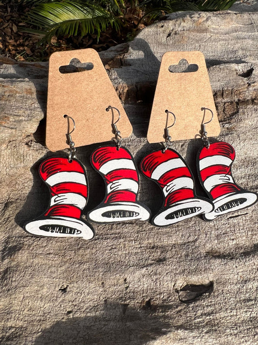 Cat in the Hat Dangly Earrings