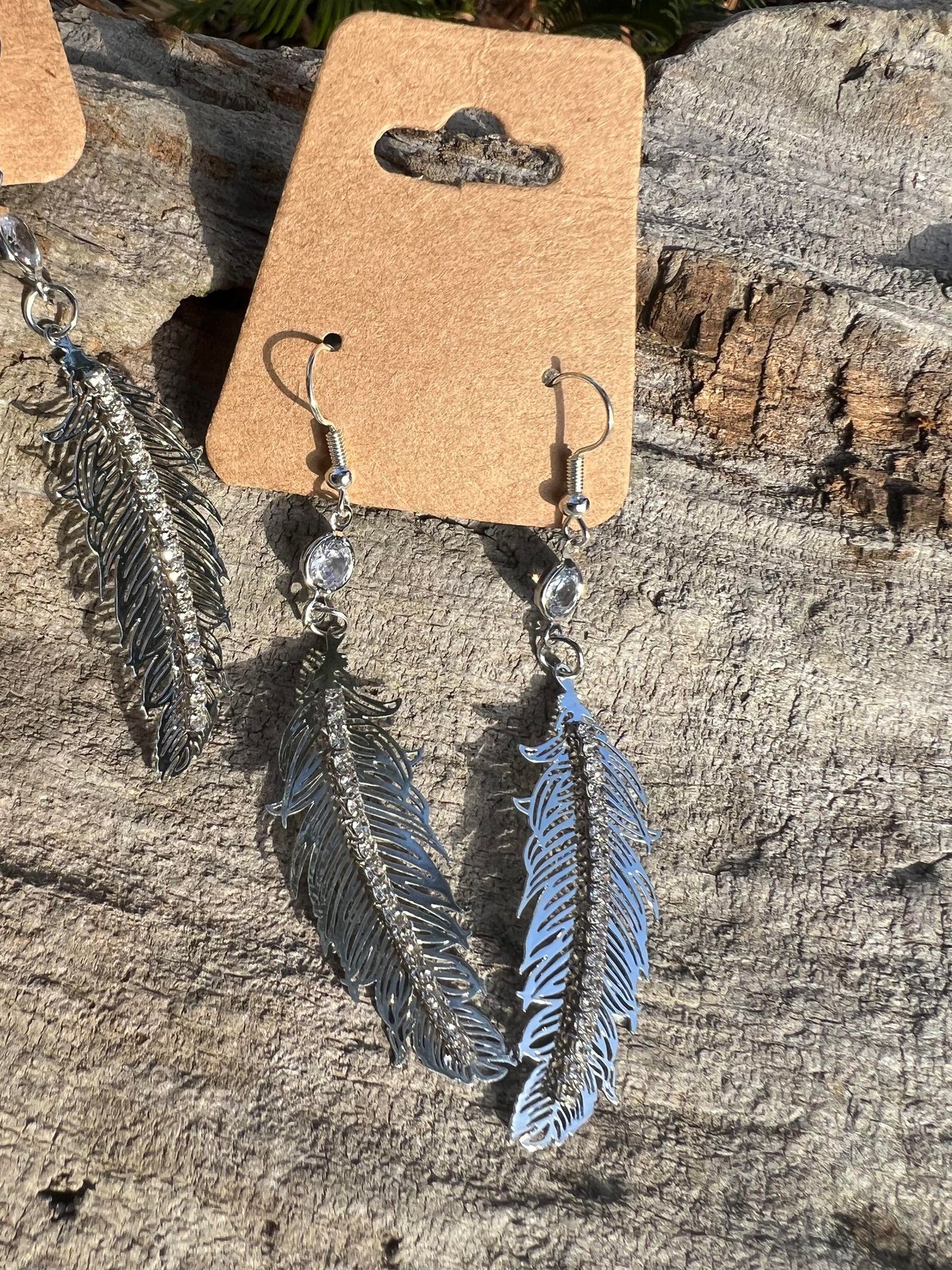 Silver Sparkly Feather Earrings