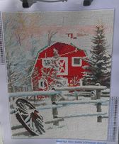 Snowy Barn Landscape 5D Diamond Painting (completed)