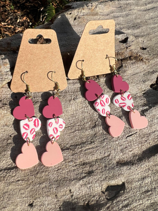 Three Heart Dangly Earrings