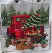 Red Christmas Truck with Tree and Presents 5D Diamond Painting (completed)