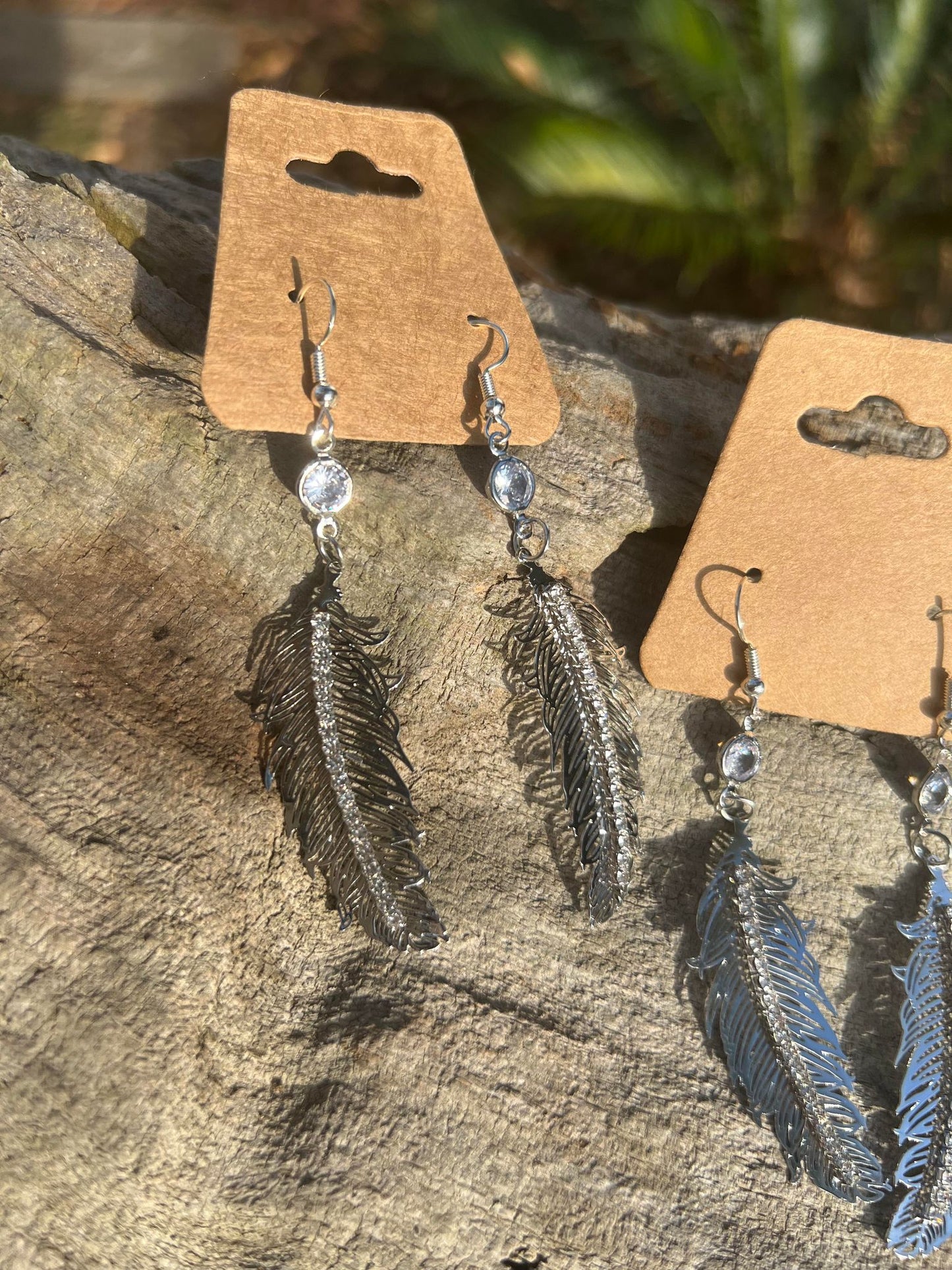 Silver Sparkly Feather Earrings