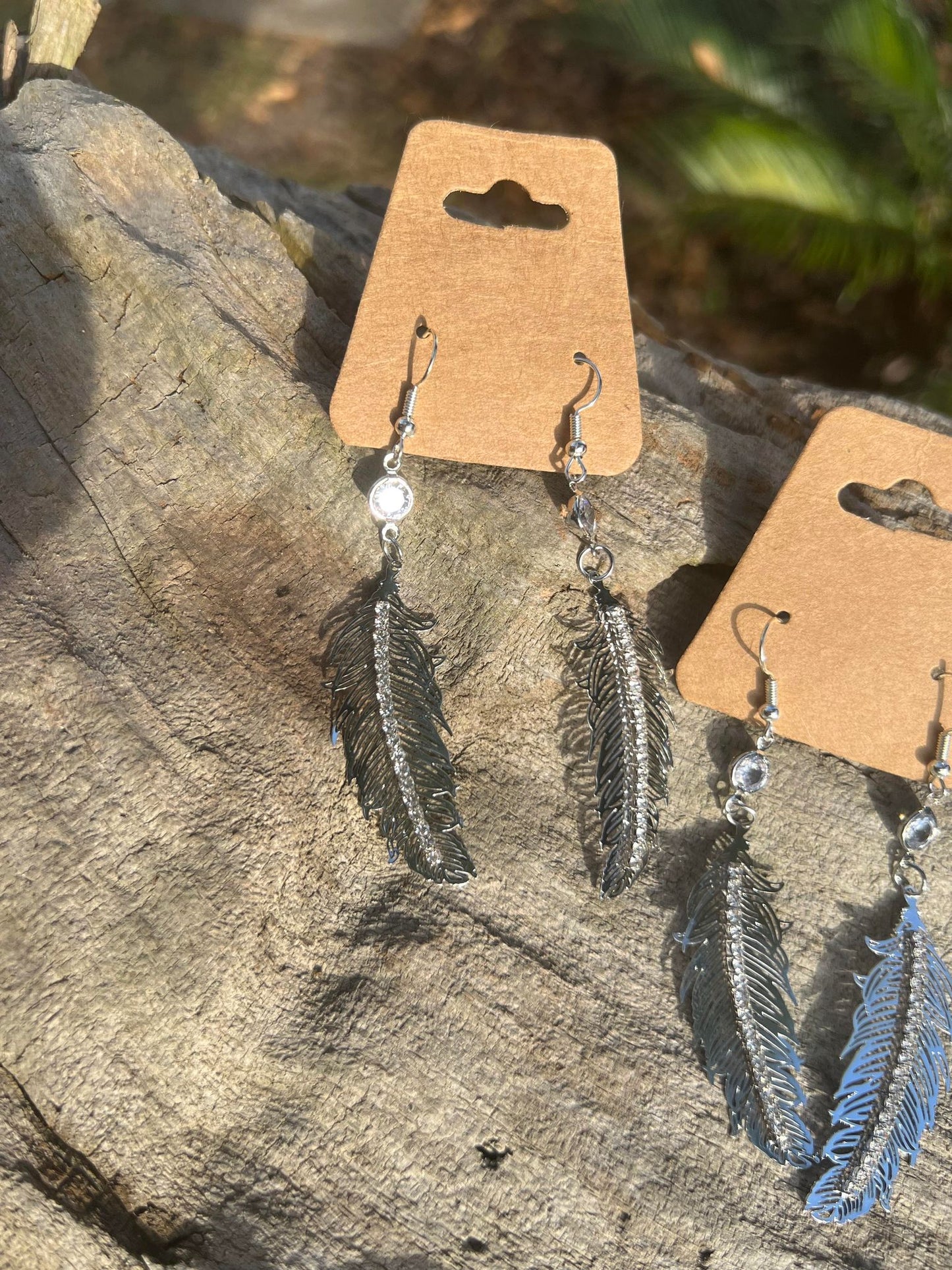 Silver Sparkly Feather Earrings