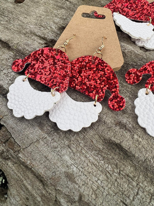 Sparkly Santa Leather Earrings