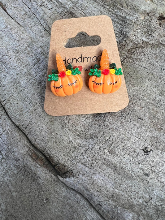 Pumpkin Unicorn Stud Earrings