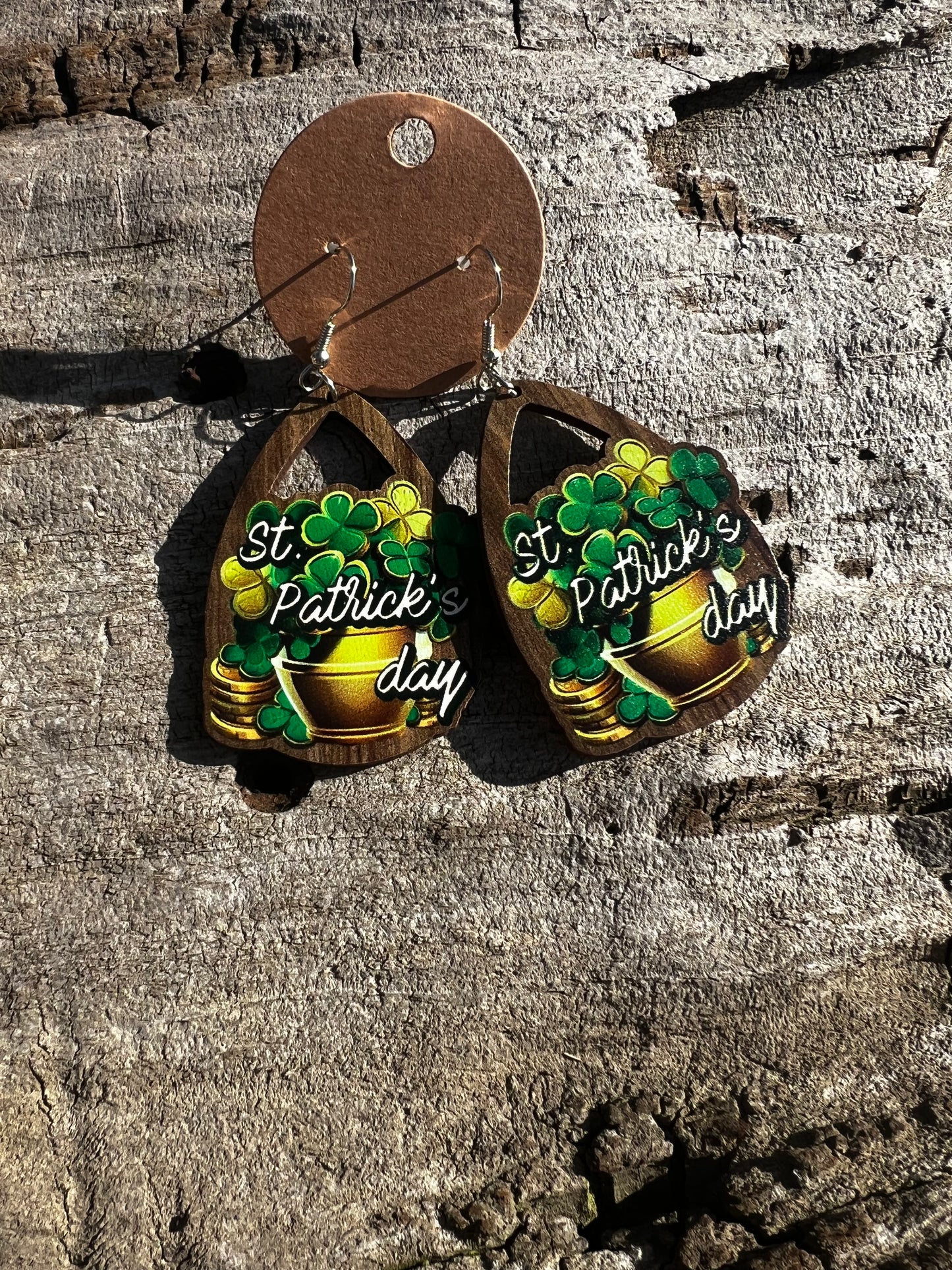 St. Patrick’s Wooden Dangly Earrings