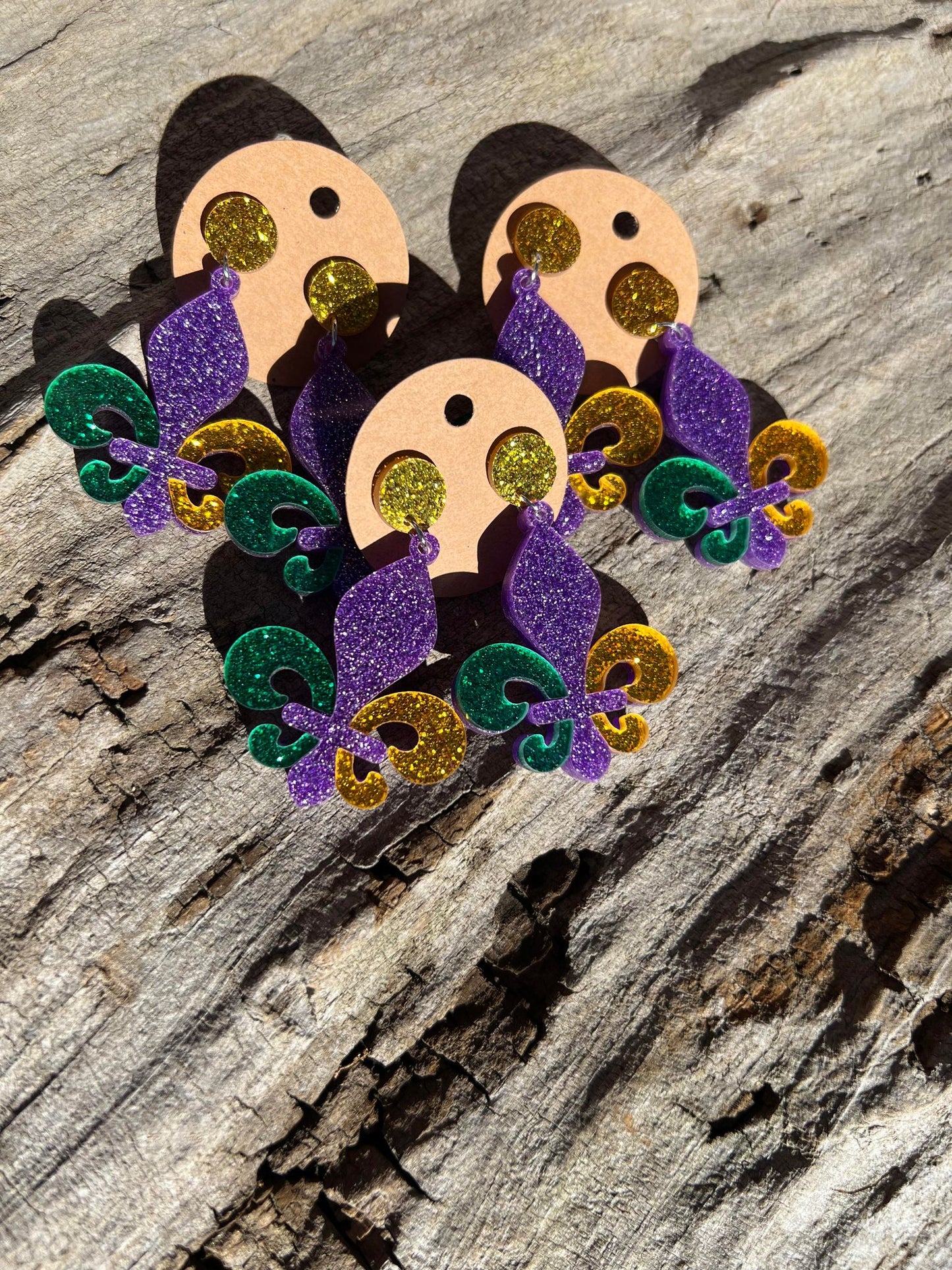 Fleur de Lis Mardi Gras Dangly Stud Earrings