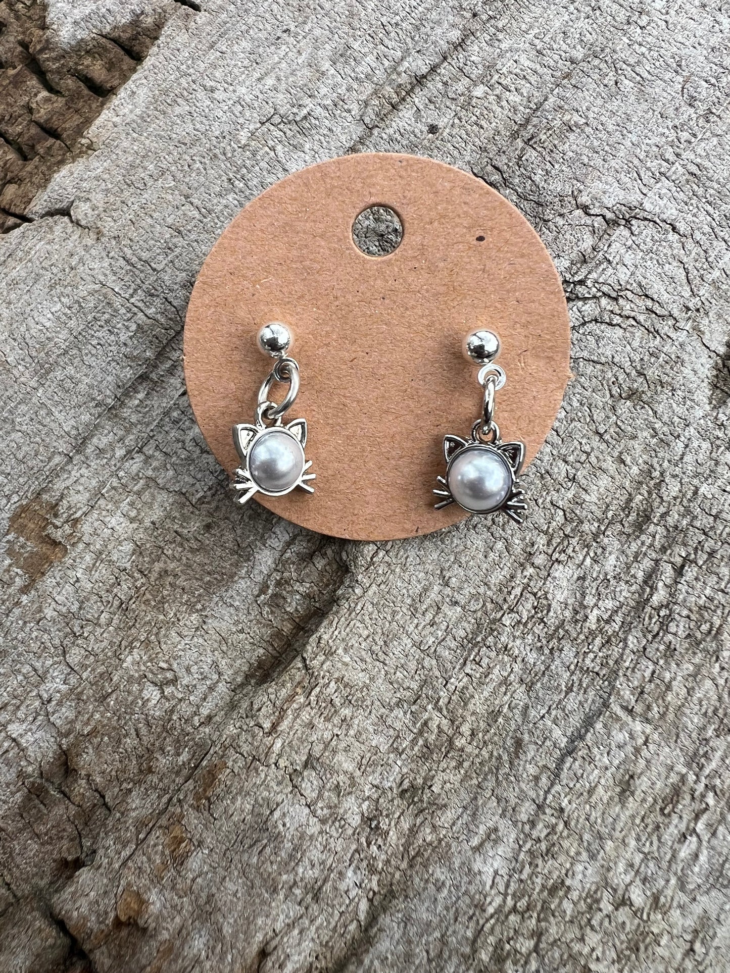 Gemstone Cat Dangly Stud Earrings