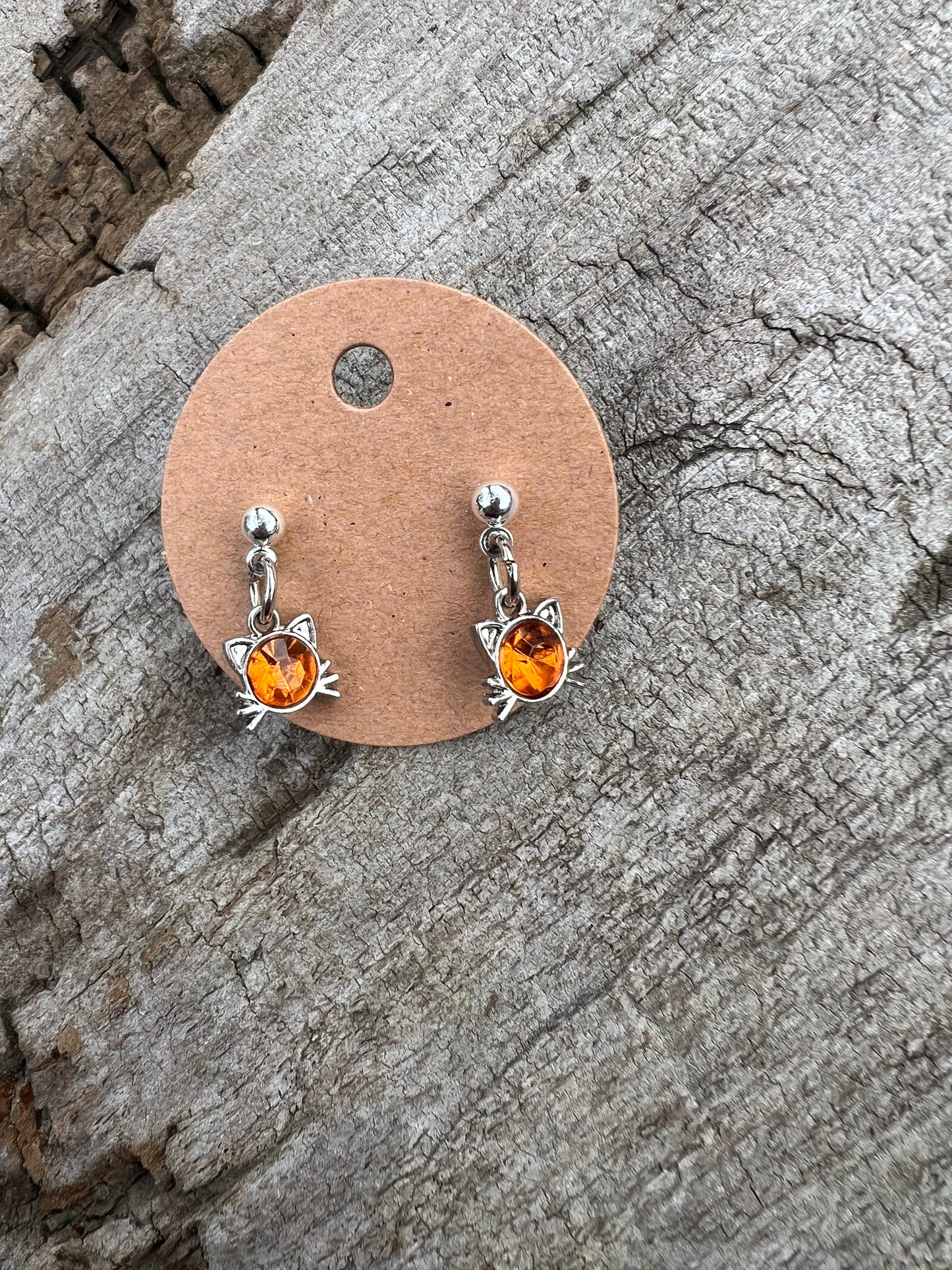 Gemstone Cat Dangly Stud Earrings