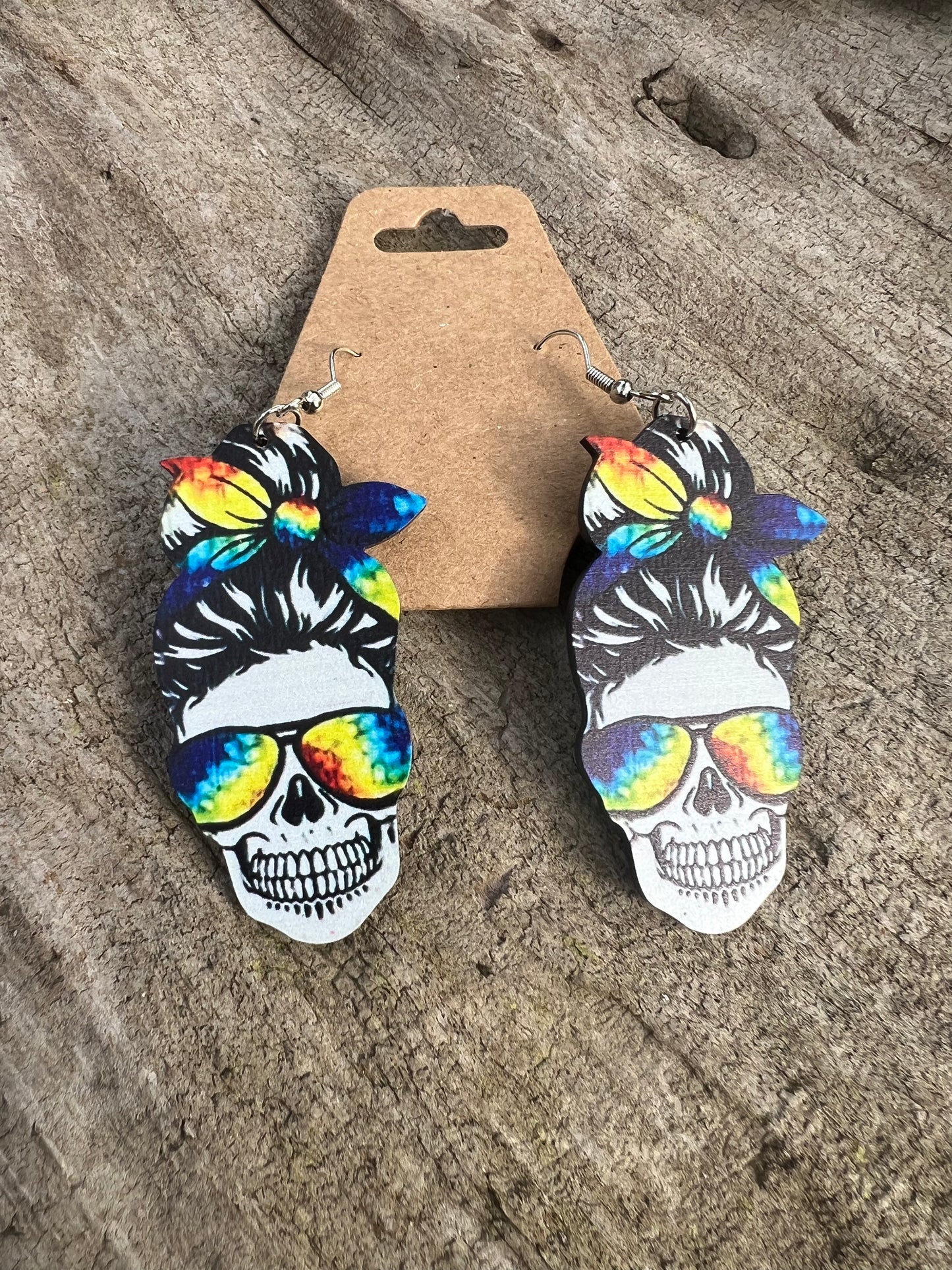 Dangly Skull Earrings with Bandana and Glasses