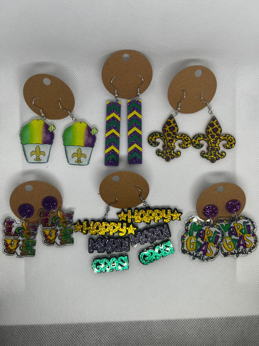 Mardi Gras Dangly Earrings