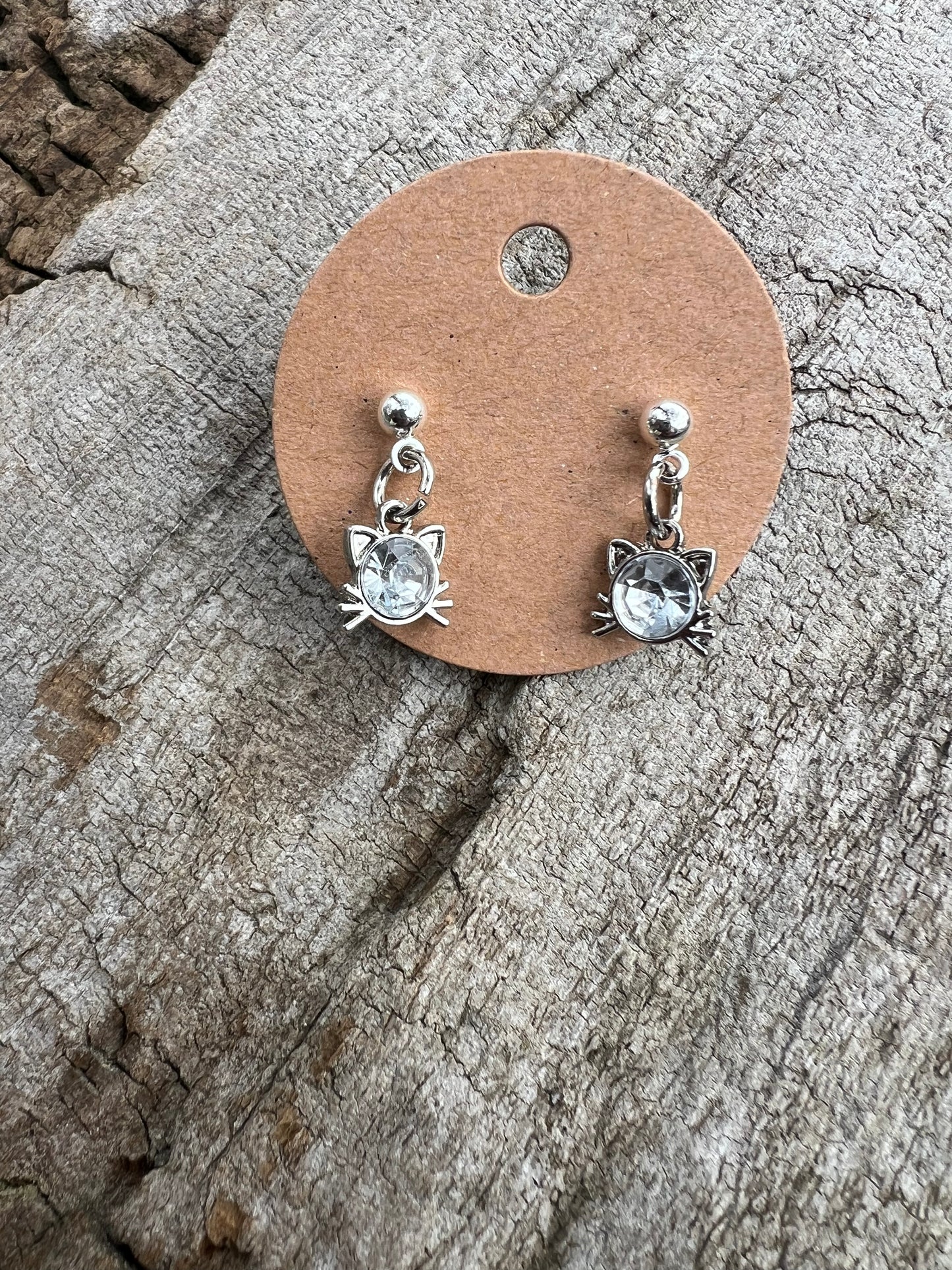 Gemstone Cat Dangly Stud Earrings