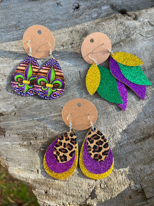 Mardi Gras Dangly Earrings