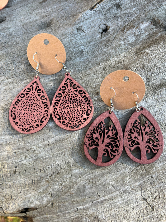 Wooden Dangly Earrings