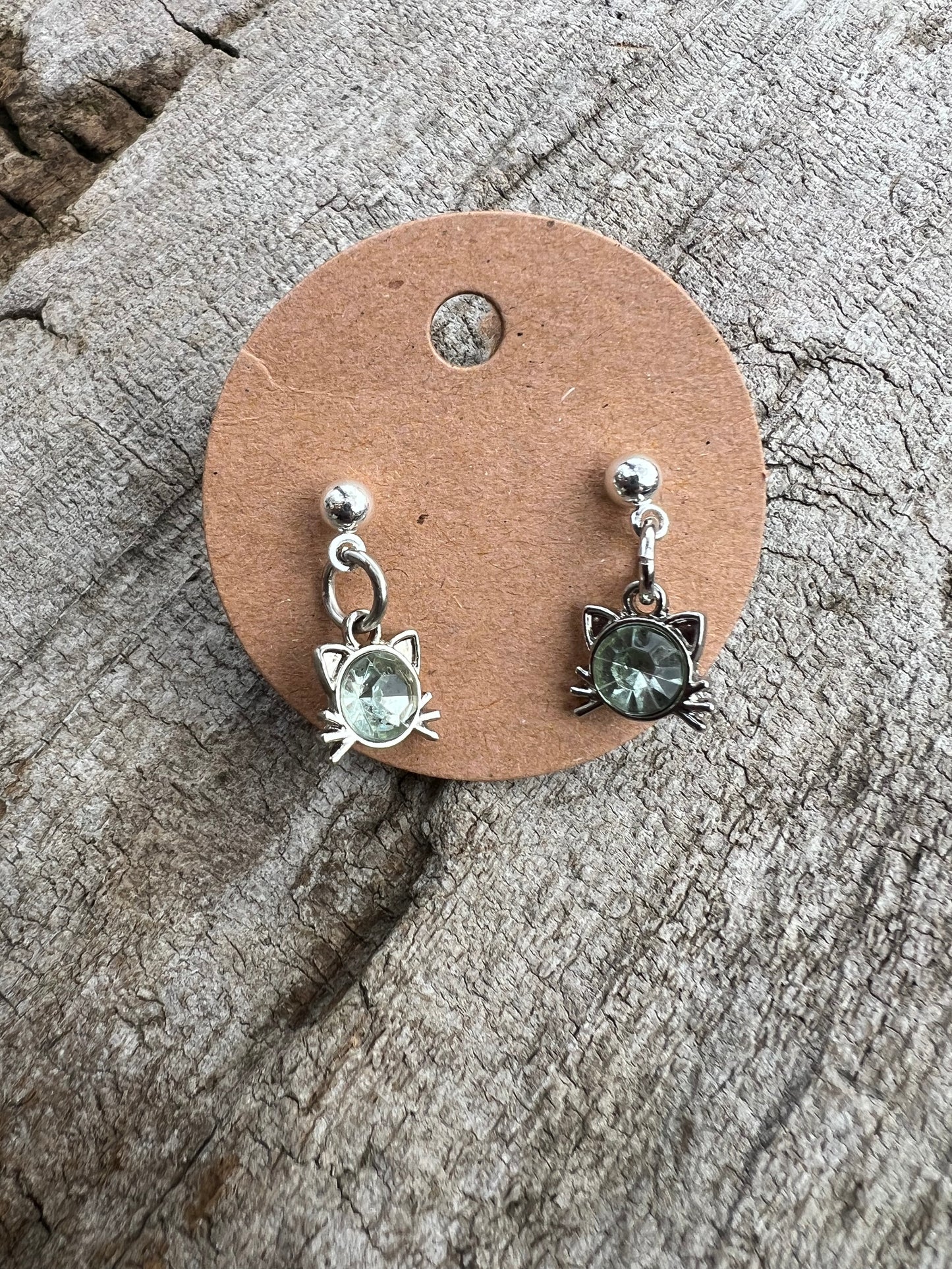 Gemstone Cat Dangly Stud Earrings