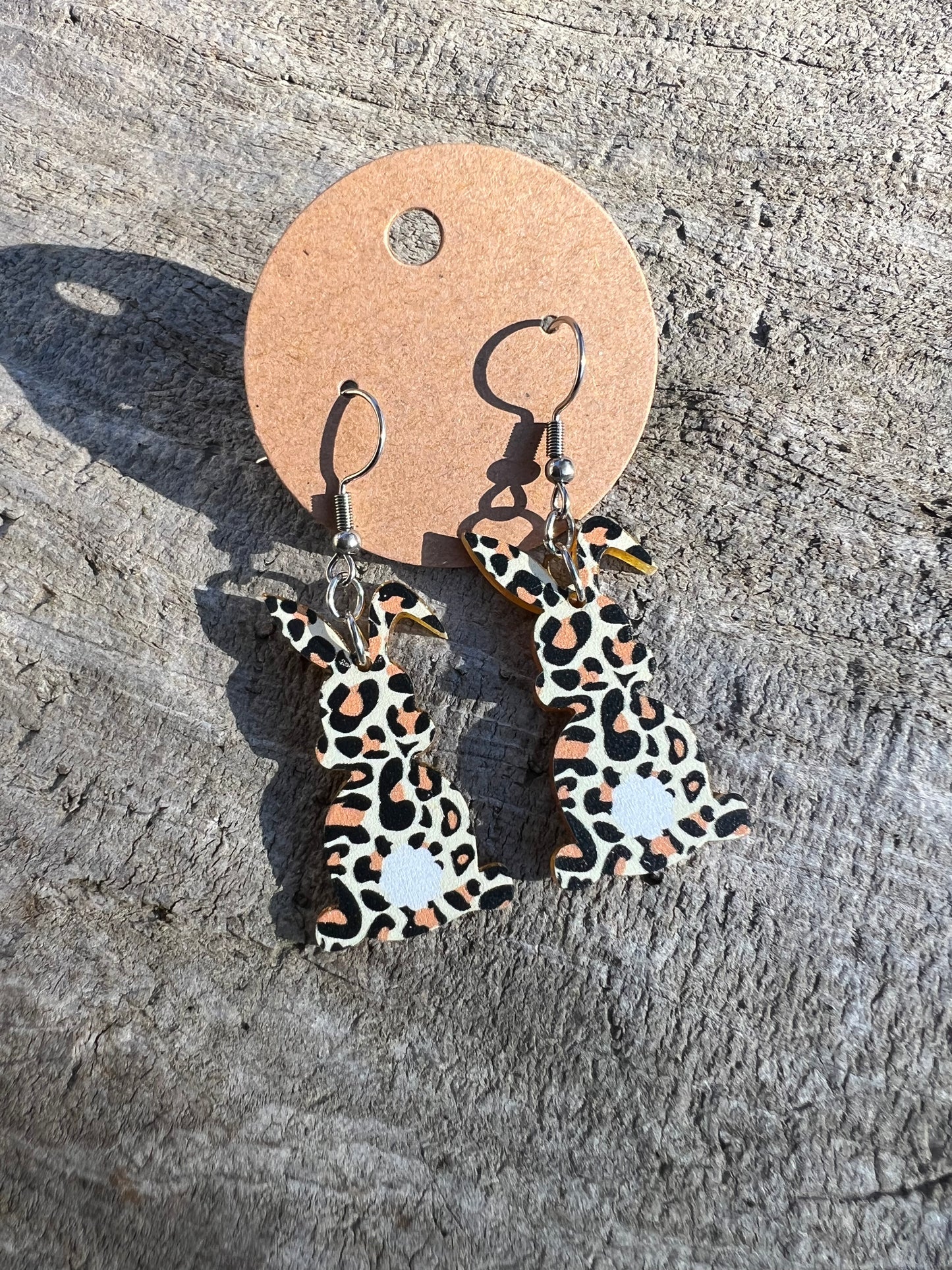 Leopard Print Easter Bunny Dangly Earrings