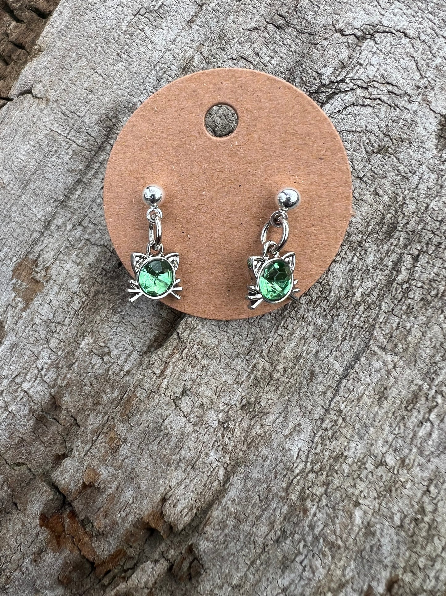 Gemstone Cat Dangly Stud Earrings