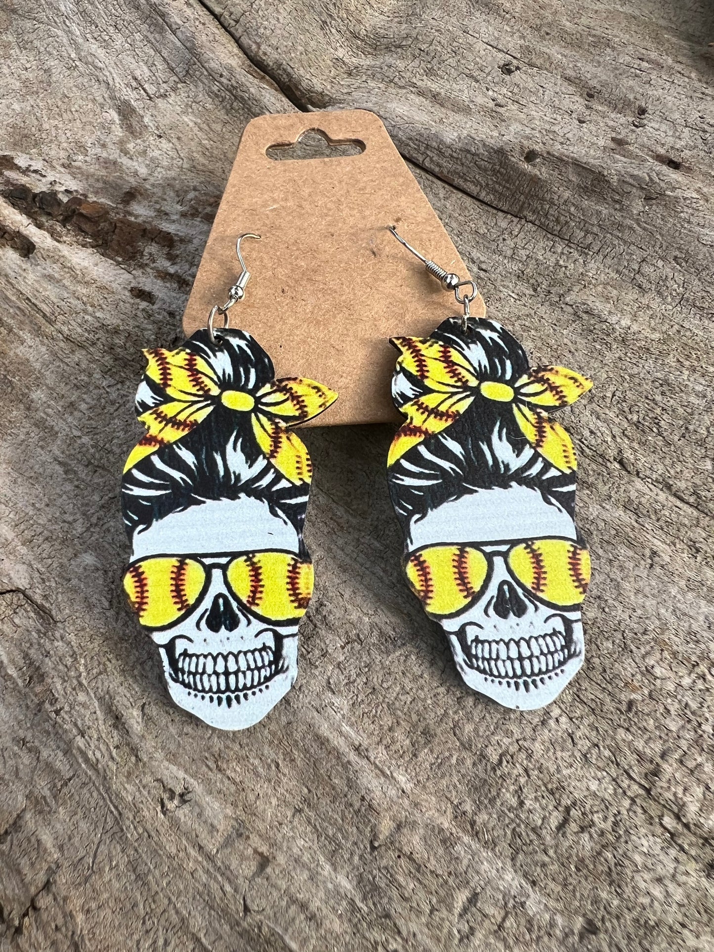 Dangly Skull Earrings with Bandana and Glasses