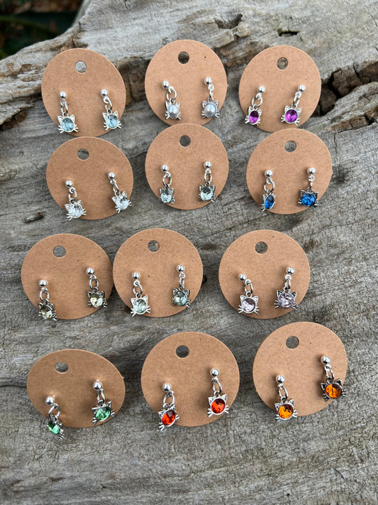 Gemstone Cat Dangly Stud Earrings