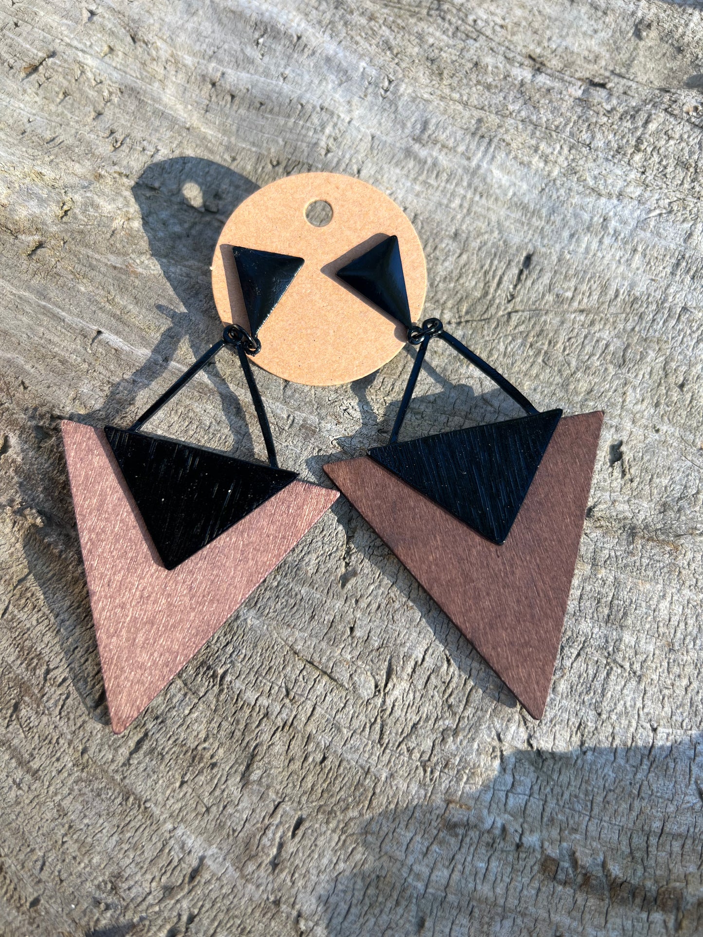 Metal and Wood Geometric Dangly Stud Earrings