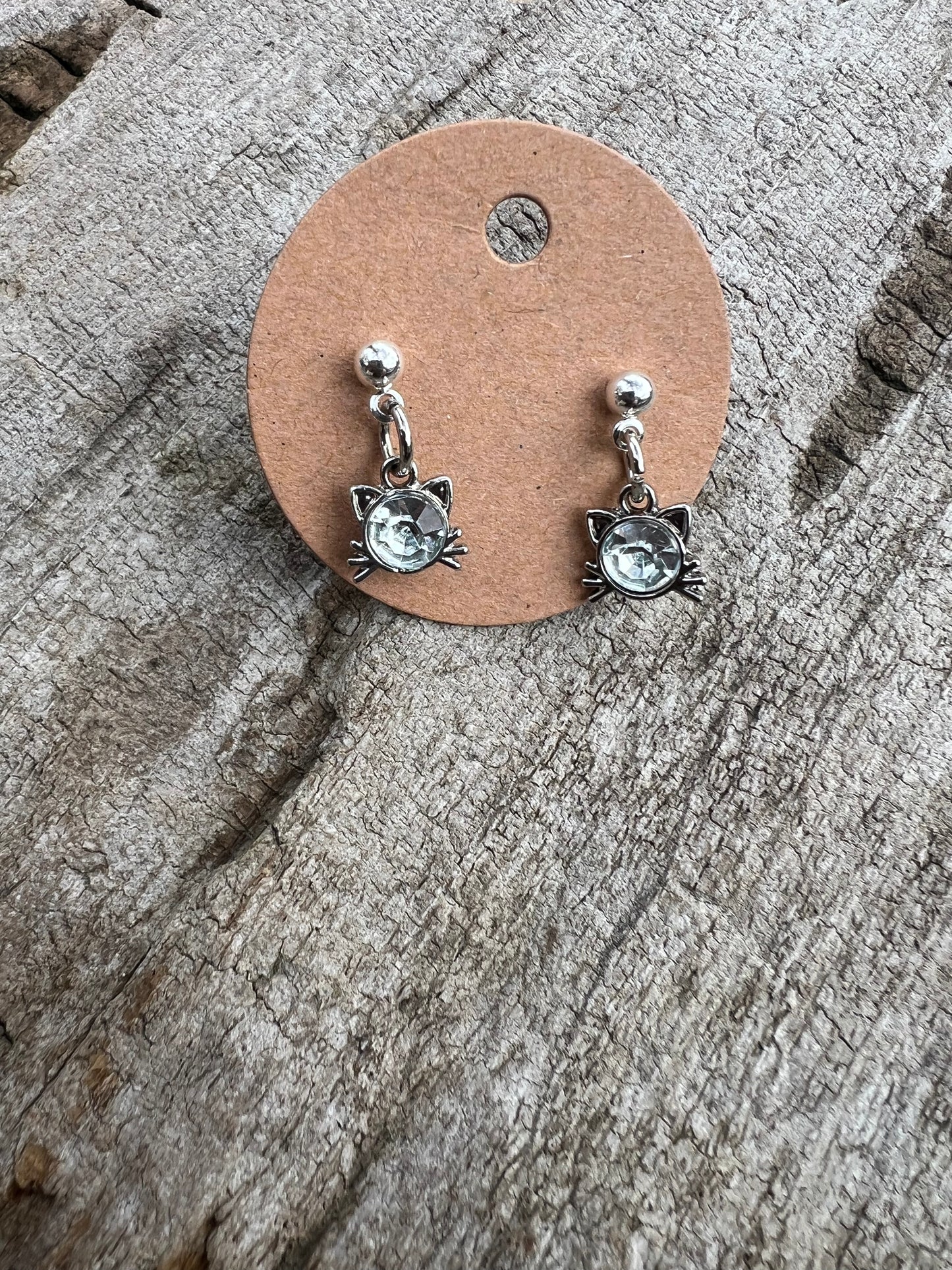 Gemstone Cat Dangly Stud Earrings