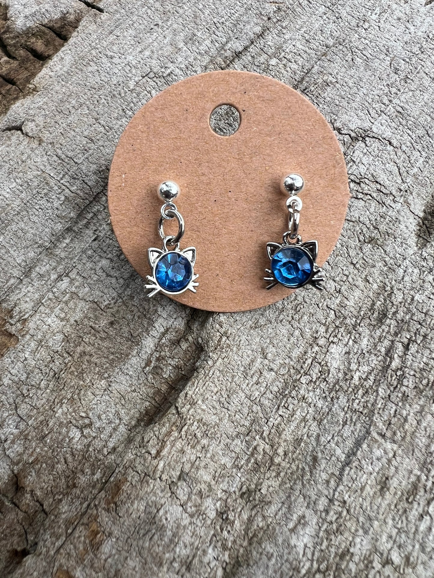 Gemstone Cat Dangly Stud Earrings