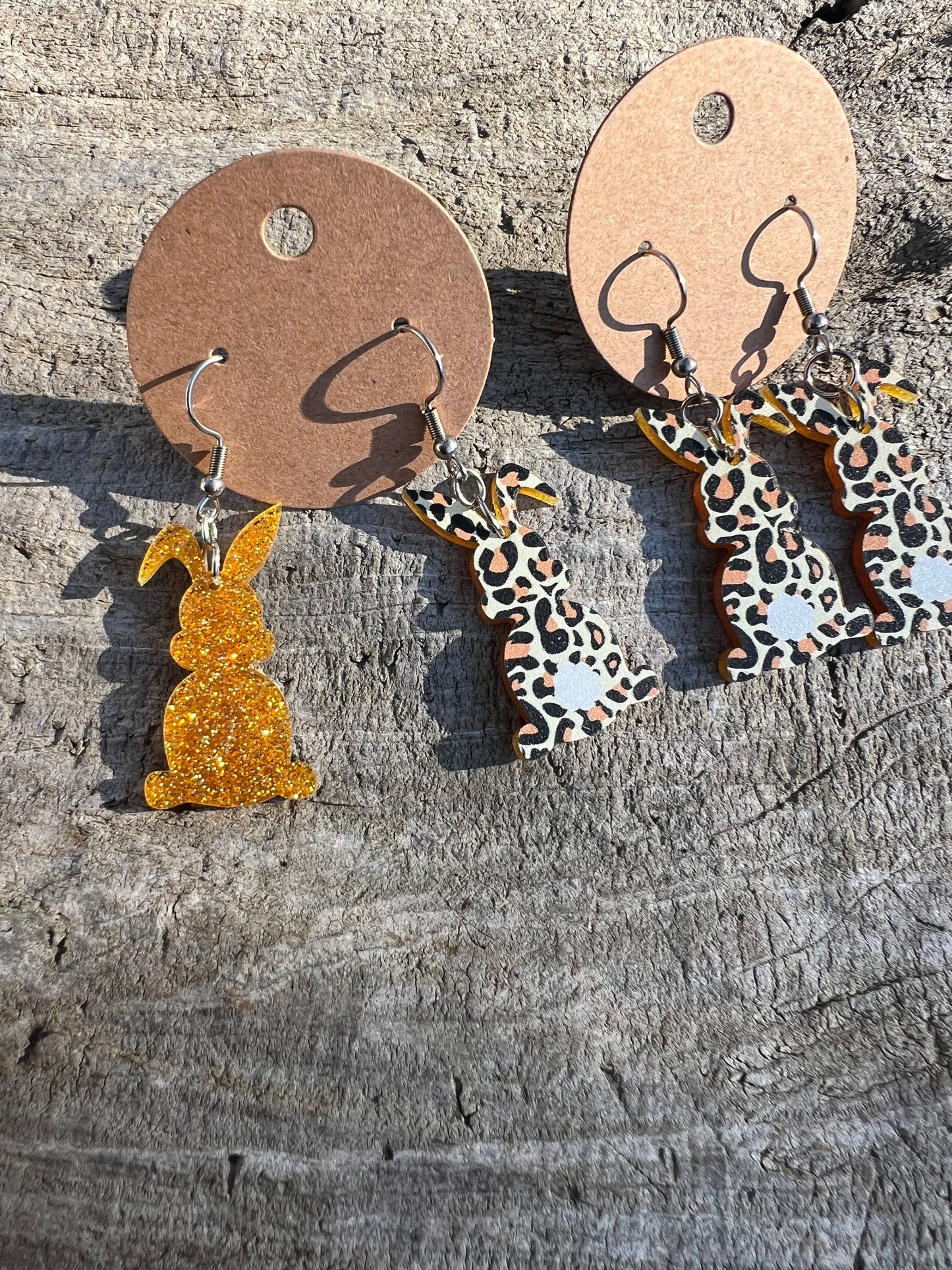 Leopard Print Easter Bunny Dangly Earrings