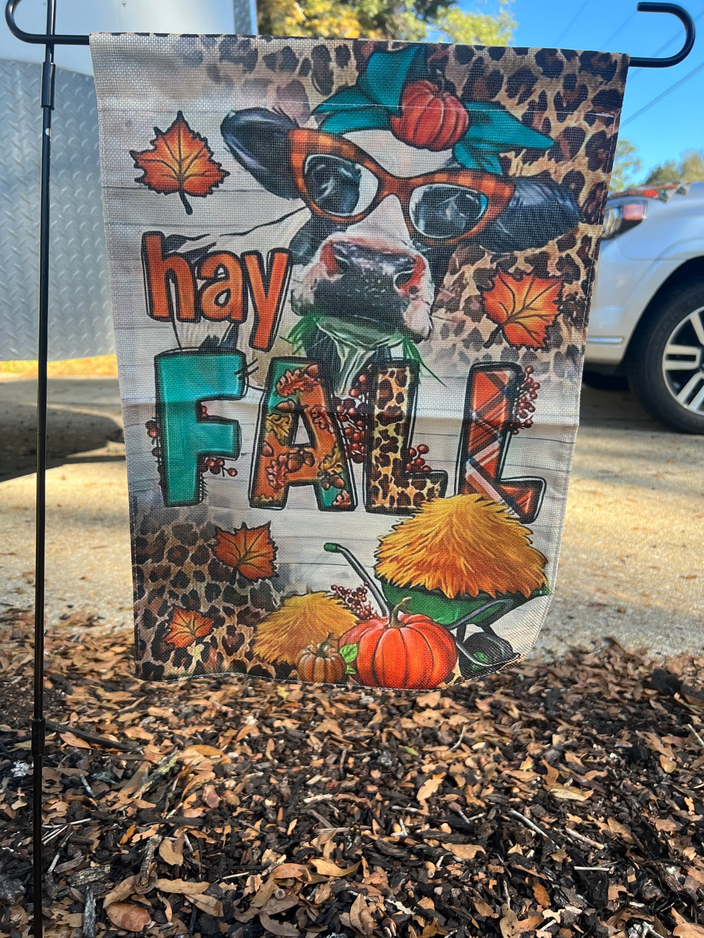 Hay Fall Flag with Sassy Fall Cow