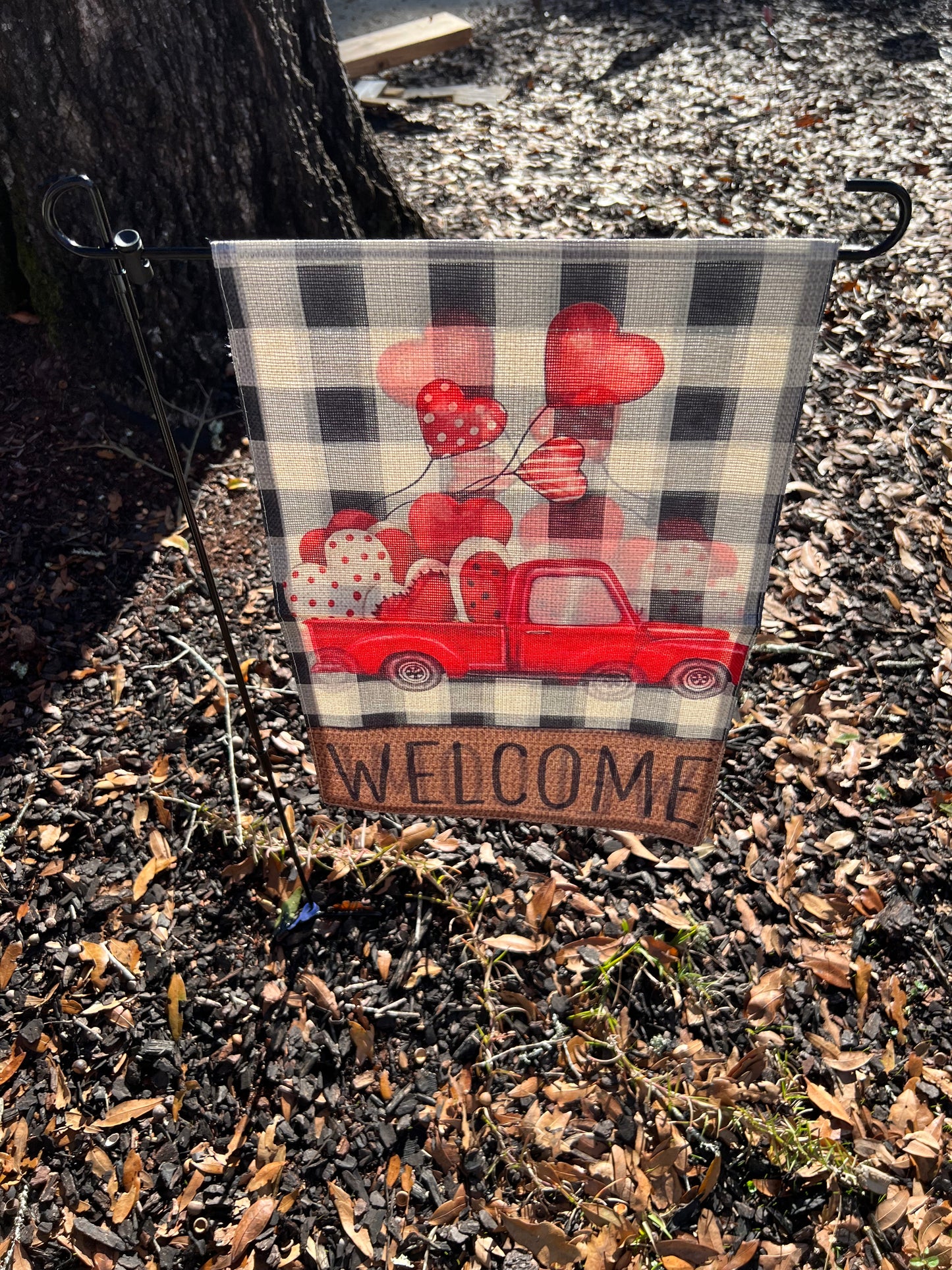 Valentine's Red Truck Welcome Flag