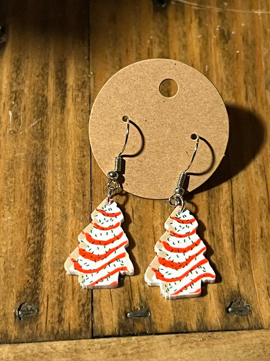 Christmas Tree Cake Dangly Earrings