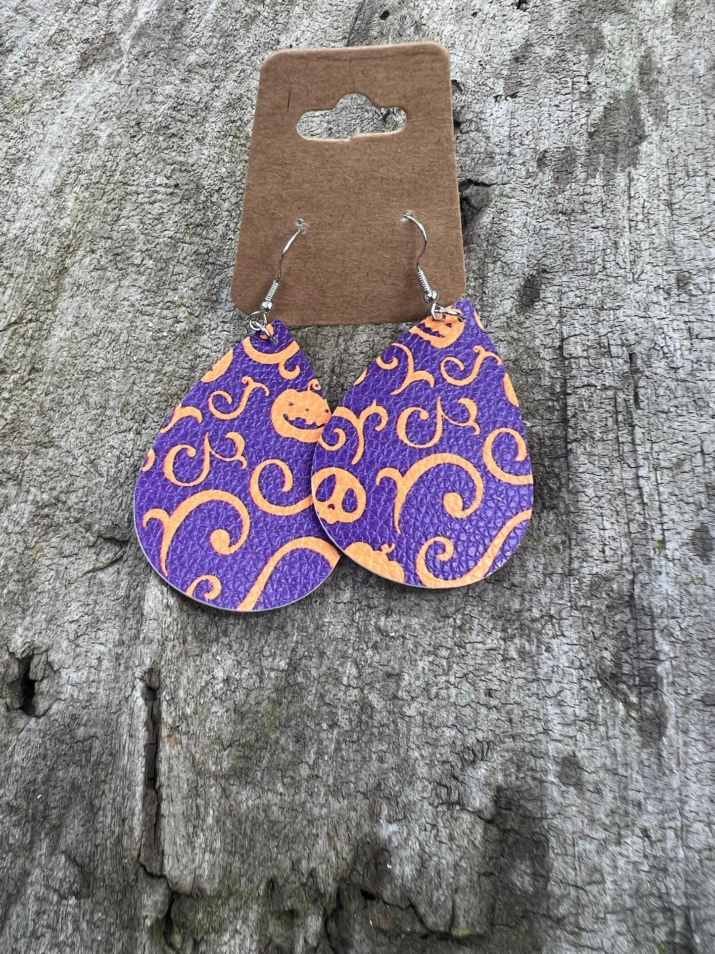 Faux Leather Halloween Dangly Earrings