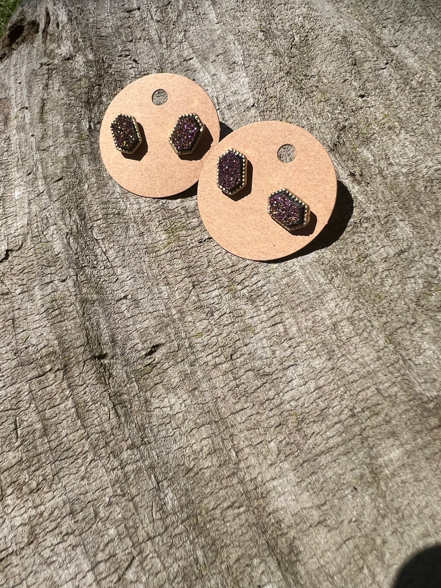 Hexagonal Druzy Stud Earrings