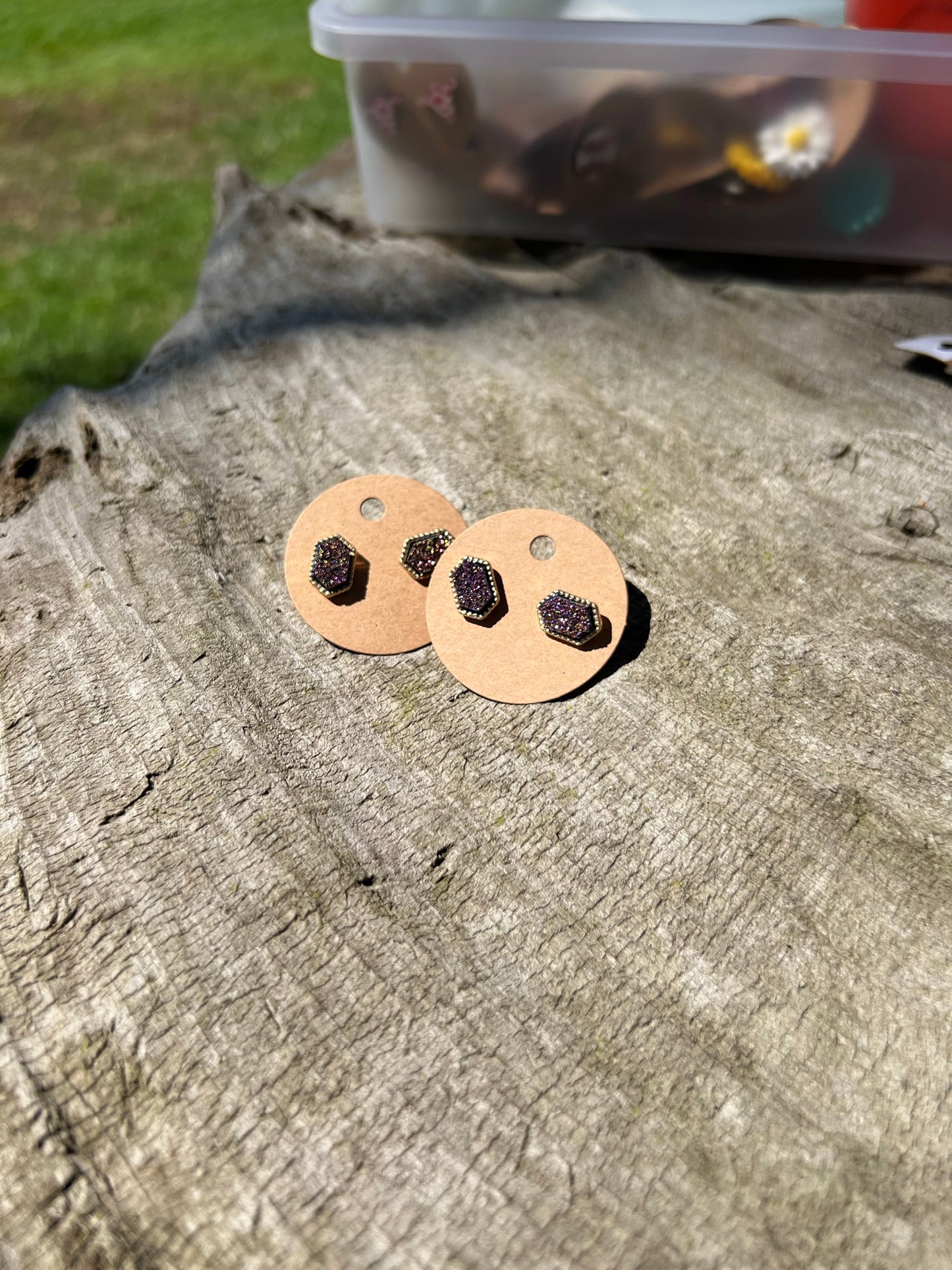 Hexagonal Druzy Stud Earrings