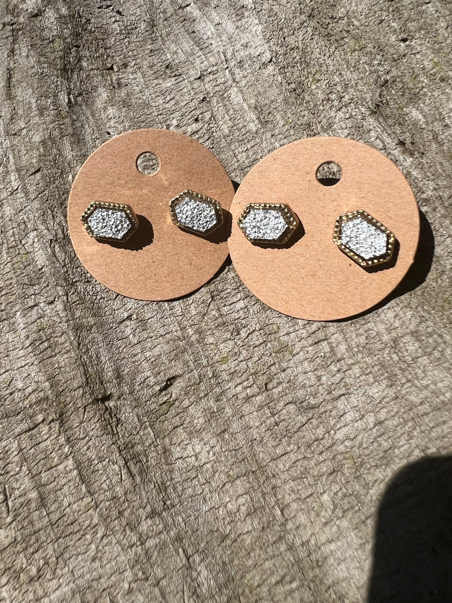 Hexagonal Druzy Stud Earrings