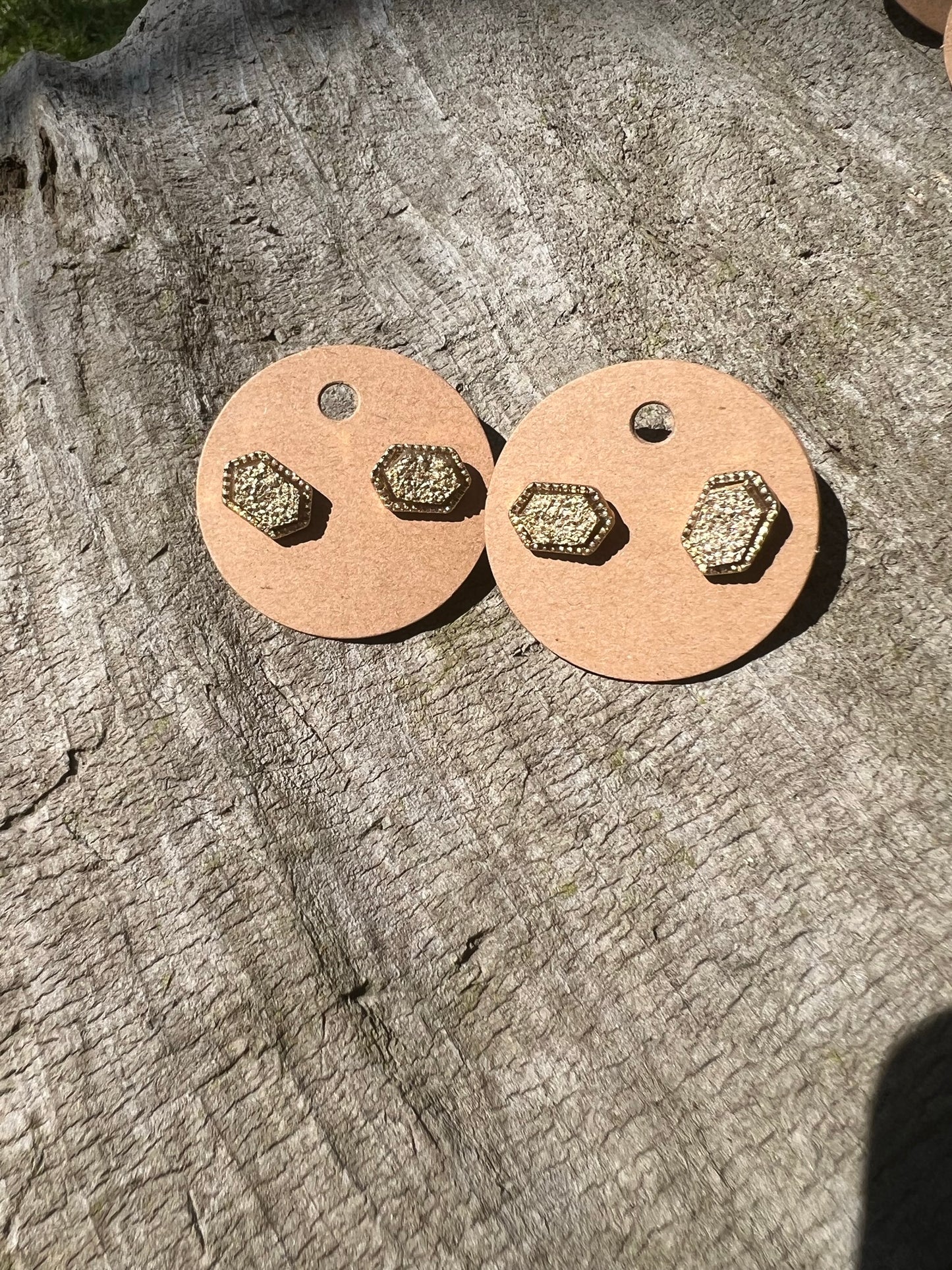 Hexagonal Druzy Stud Earrings