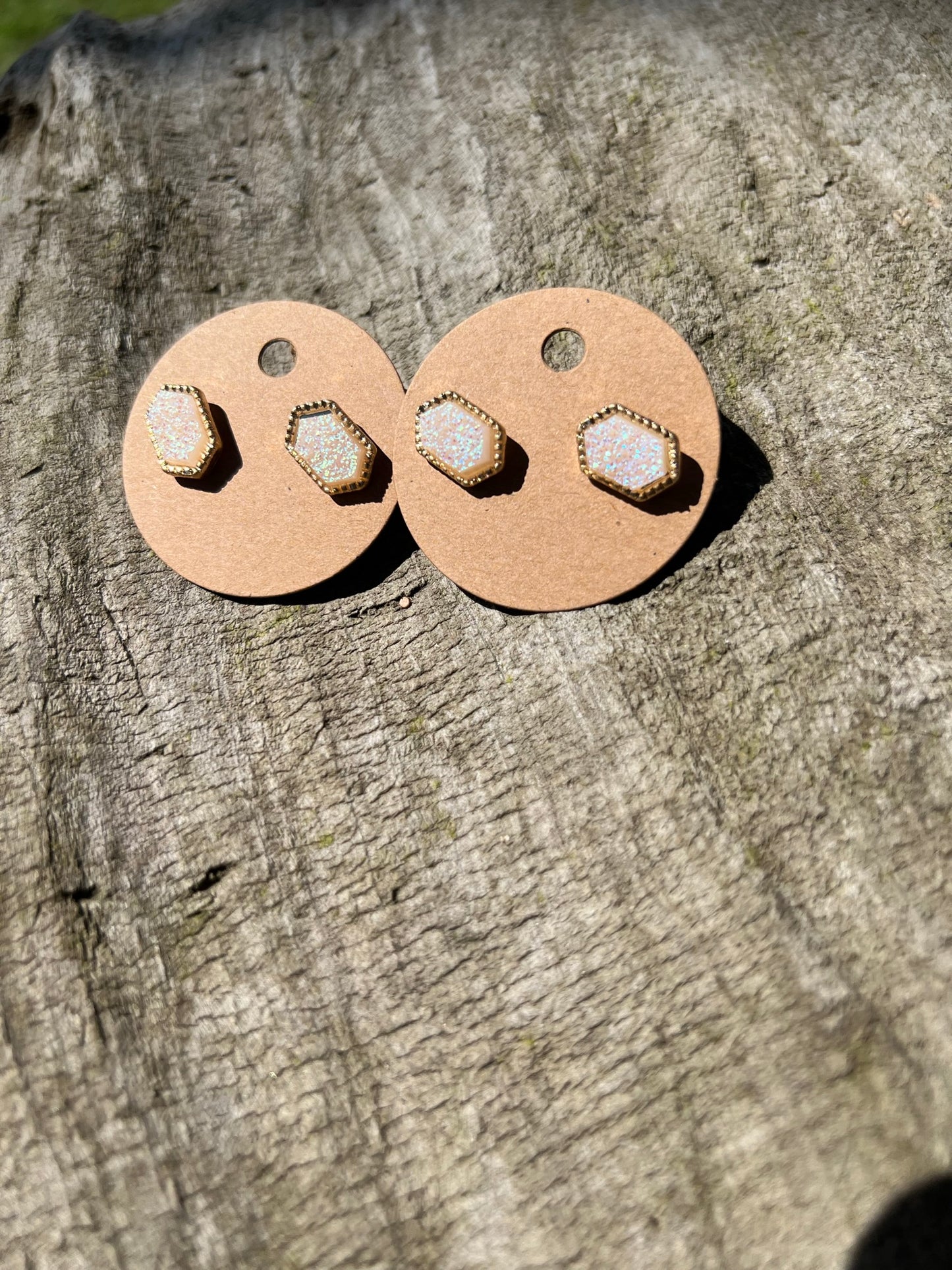 Hexagonal Druzy Stud Earrings