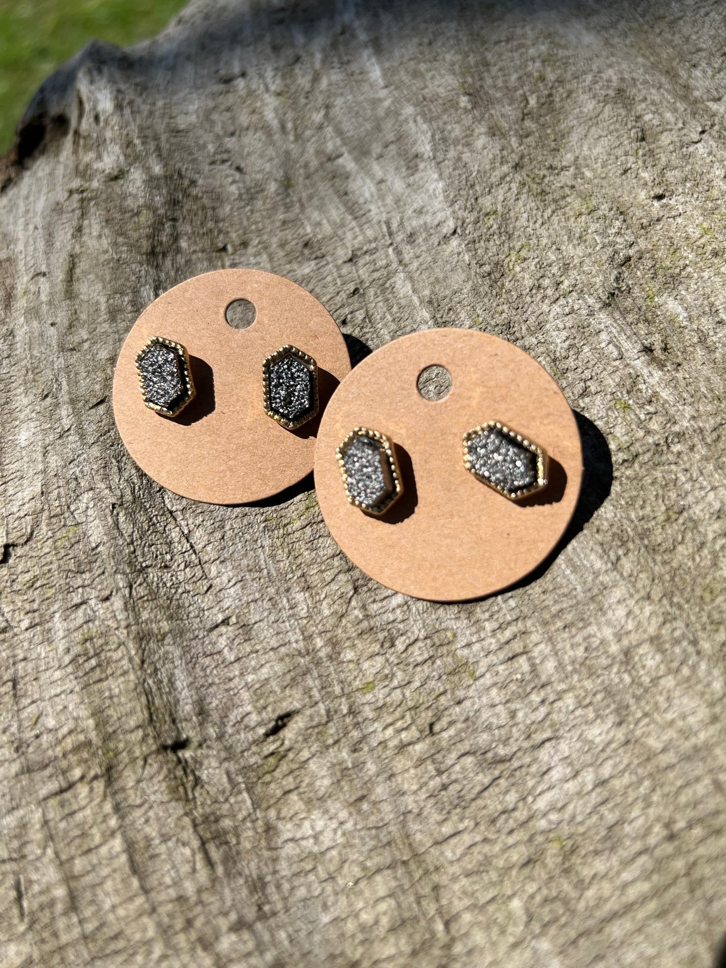 Hexagonal Druzy Stud Earrings