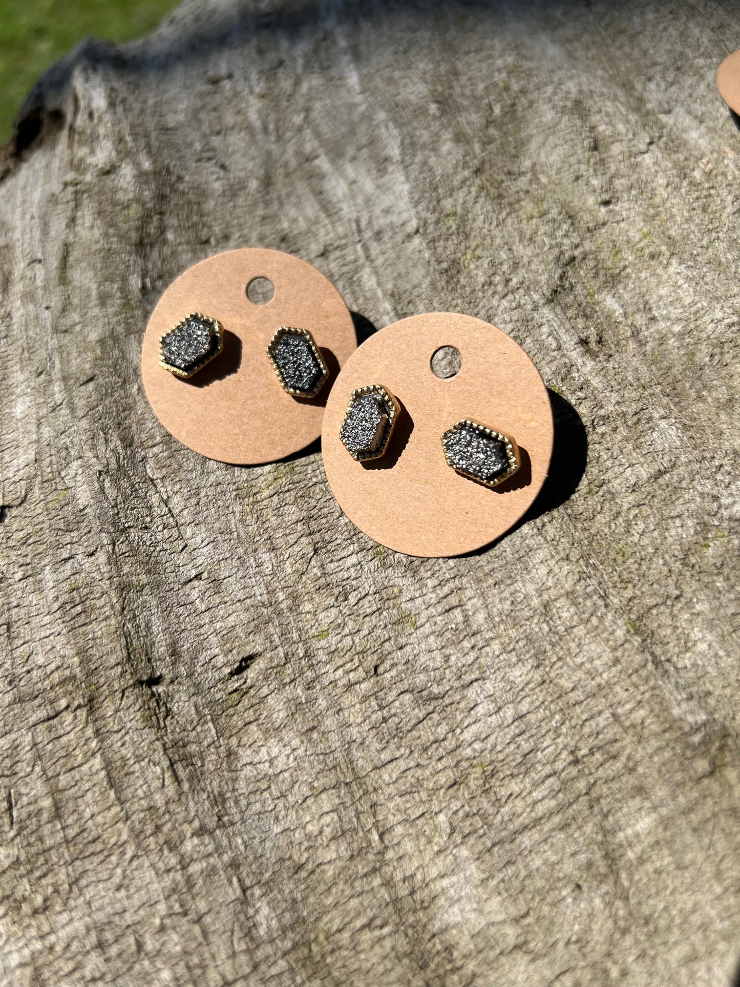 Hexagonal Druzy Stud Earrings