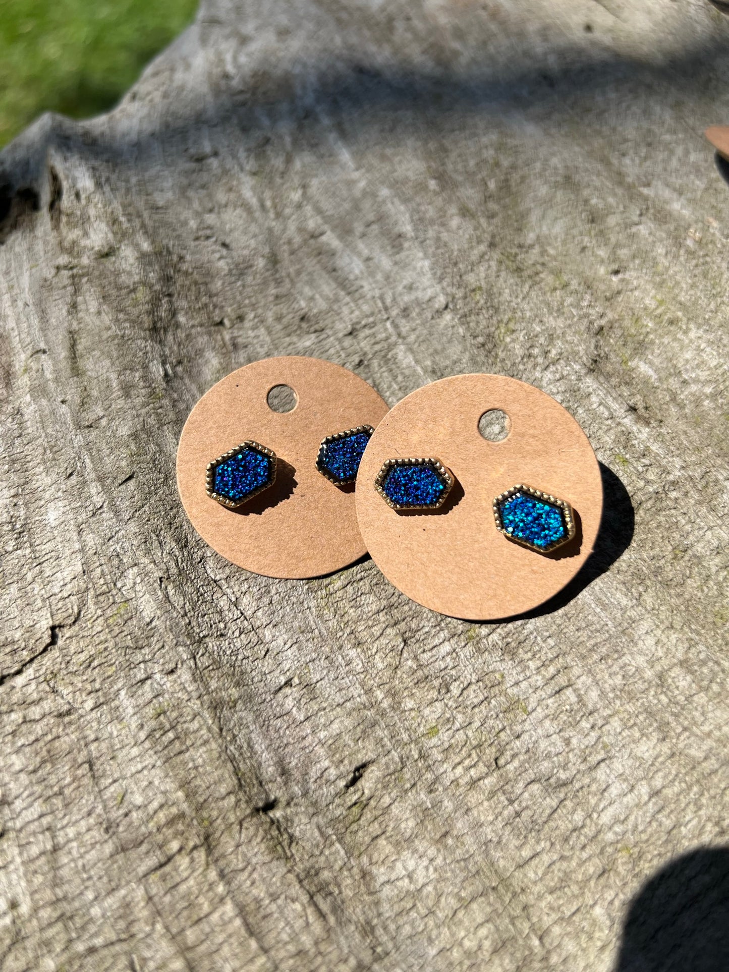 Hexagonal Druzy Stud Earrings