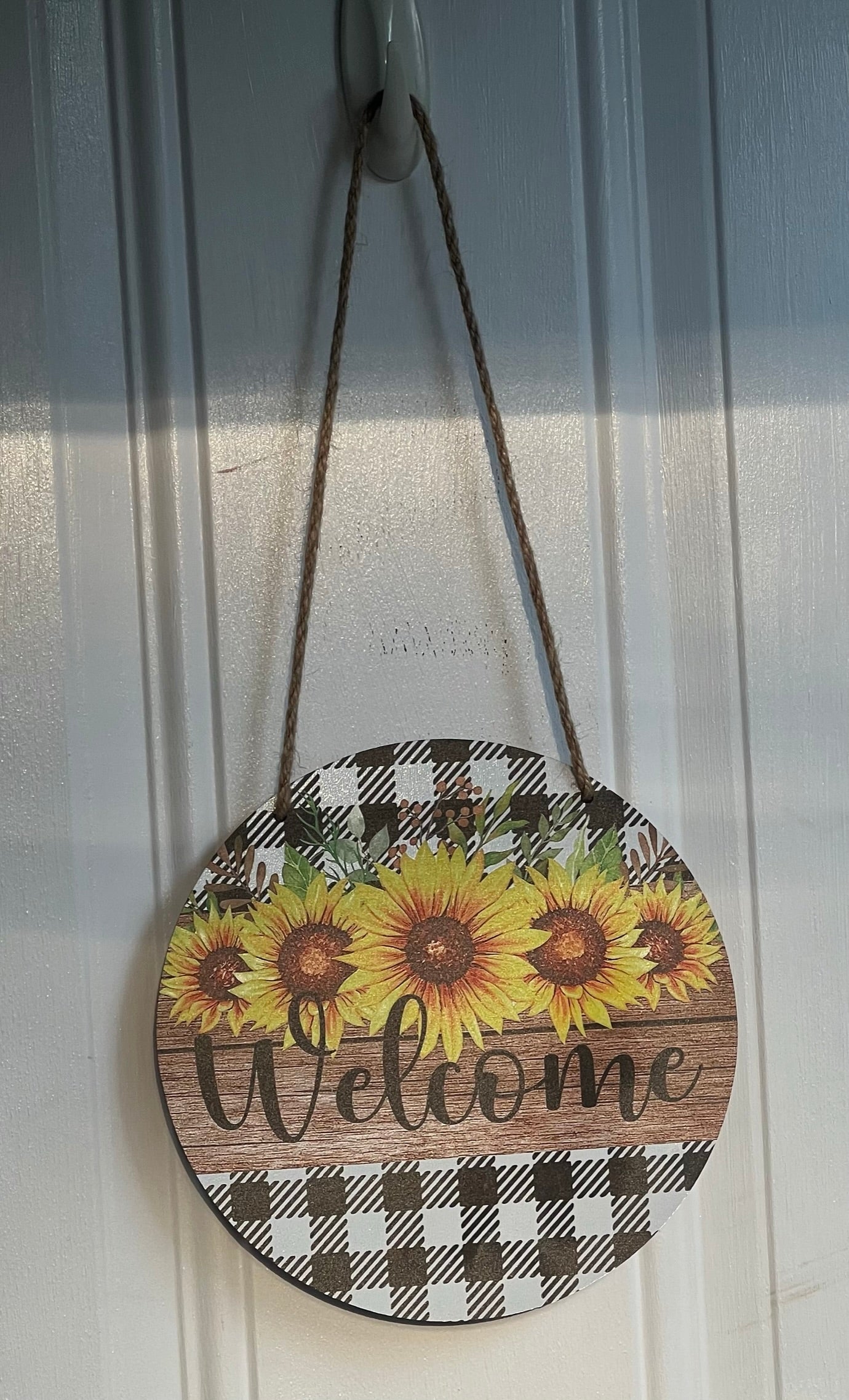 Plaid and Sunflowers Welcome Door Hanger