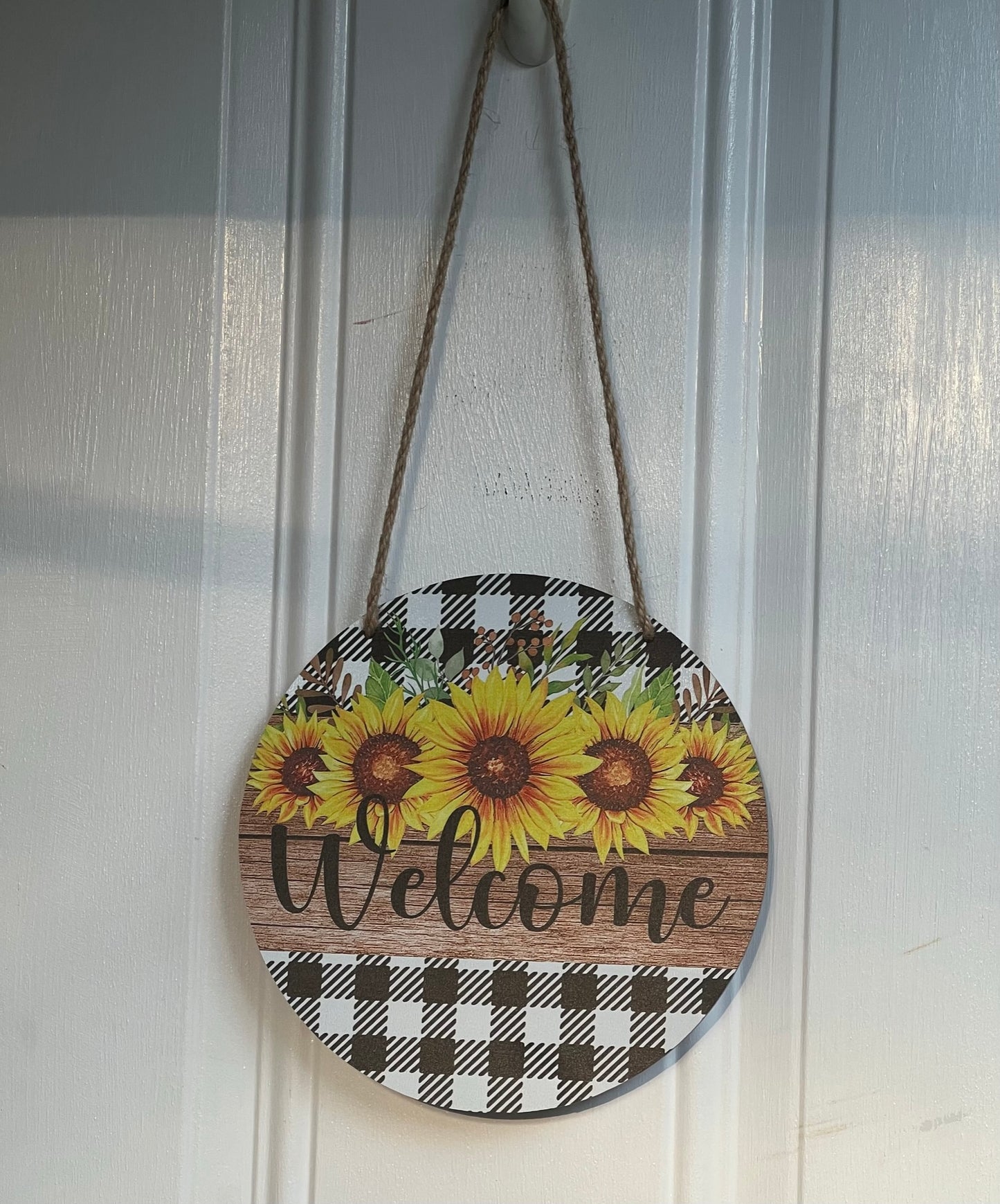 Plaid and Sunflowers Welcome Door Hanger