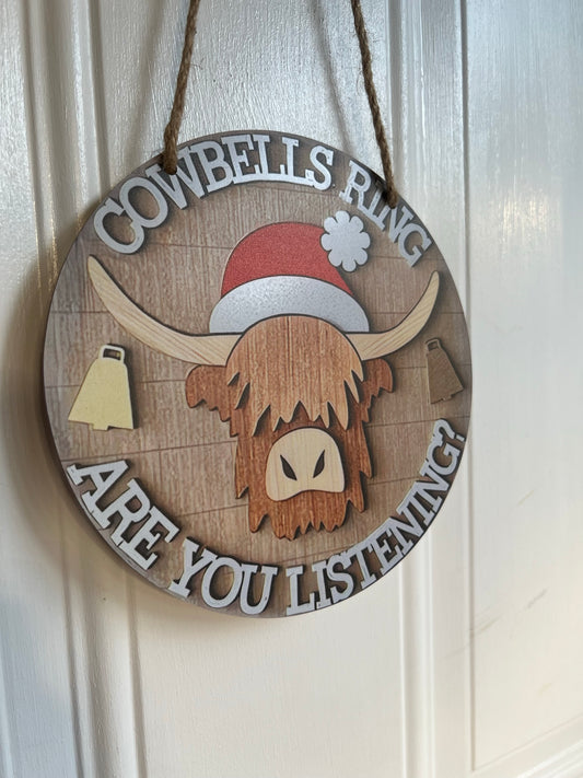 Christmas Cowbells Door Hanger